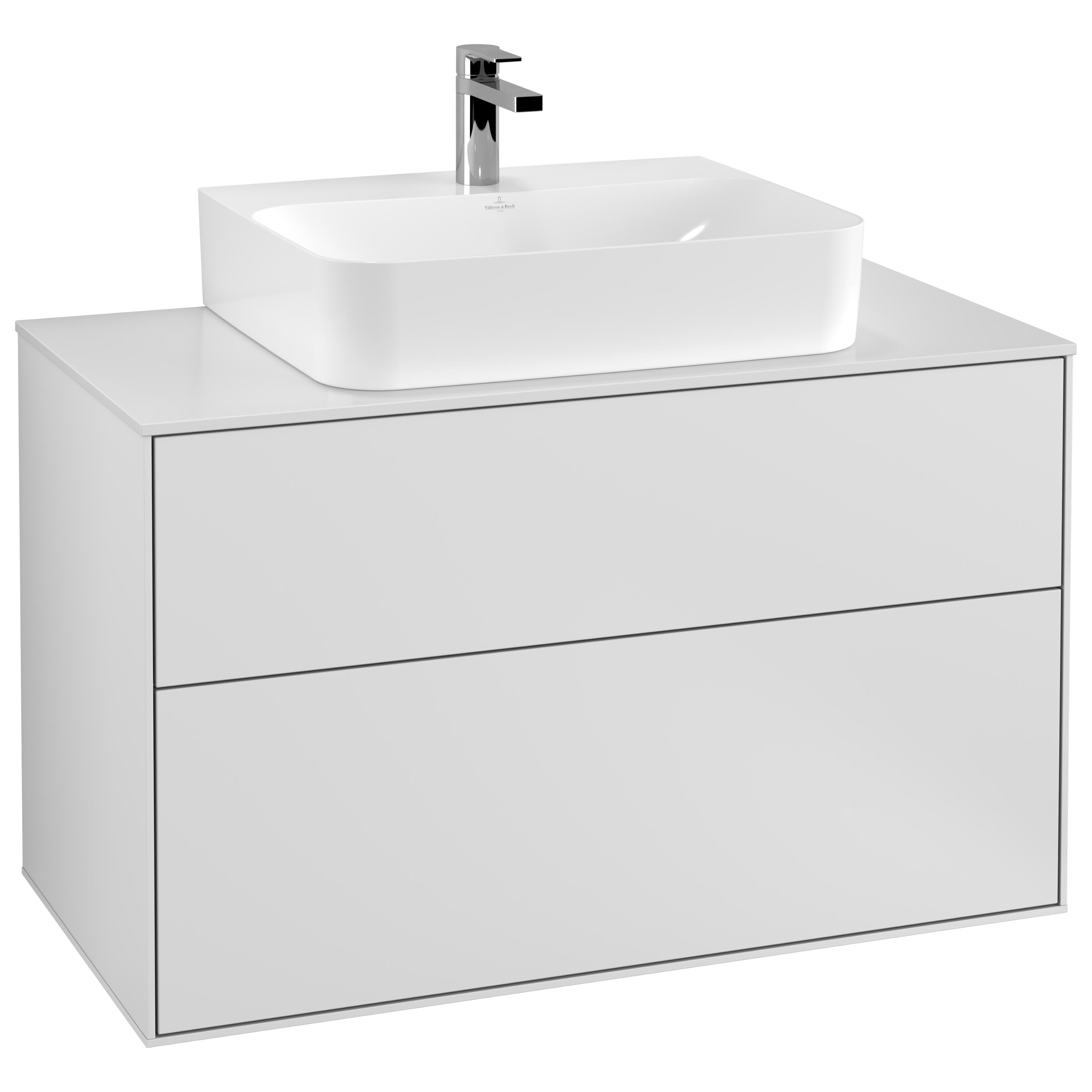 tvättställsskåp villeroy & boch finion med 2 lådor och bänkskiva för centrerat tvättställ