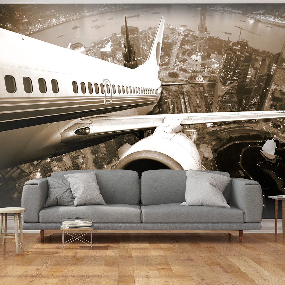 Fototapet Arkiio Flygplan Lyfter Från Staden Storlek: 350x270 cm