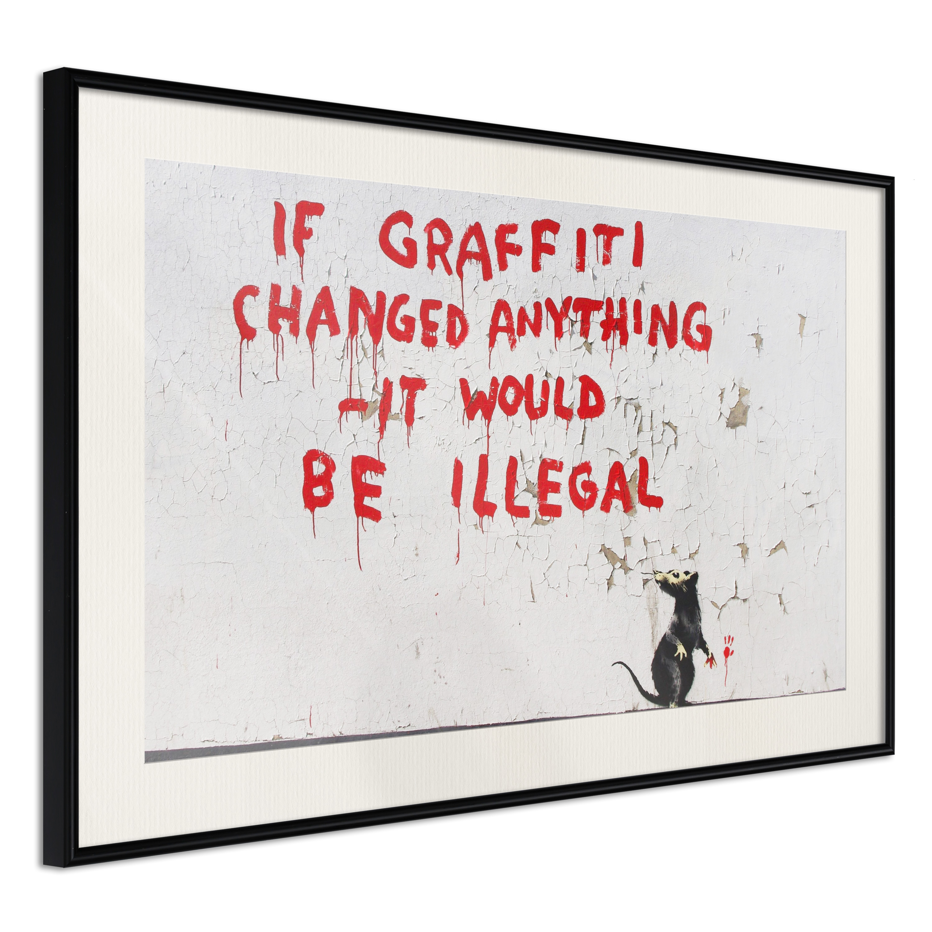 Poster Artgeist Affisch Quotes Graffiti Svart ram med passepartout, 60x40 cm
