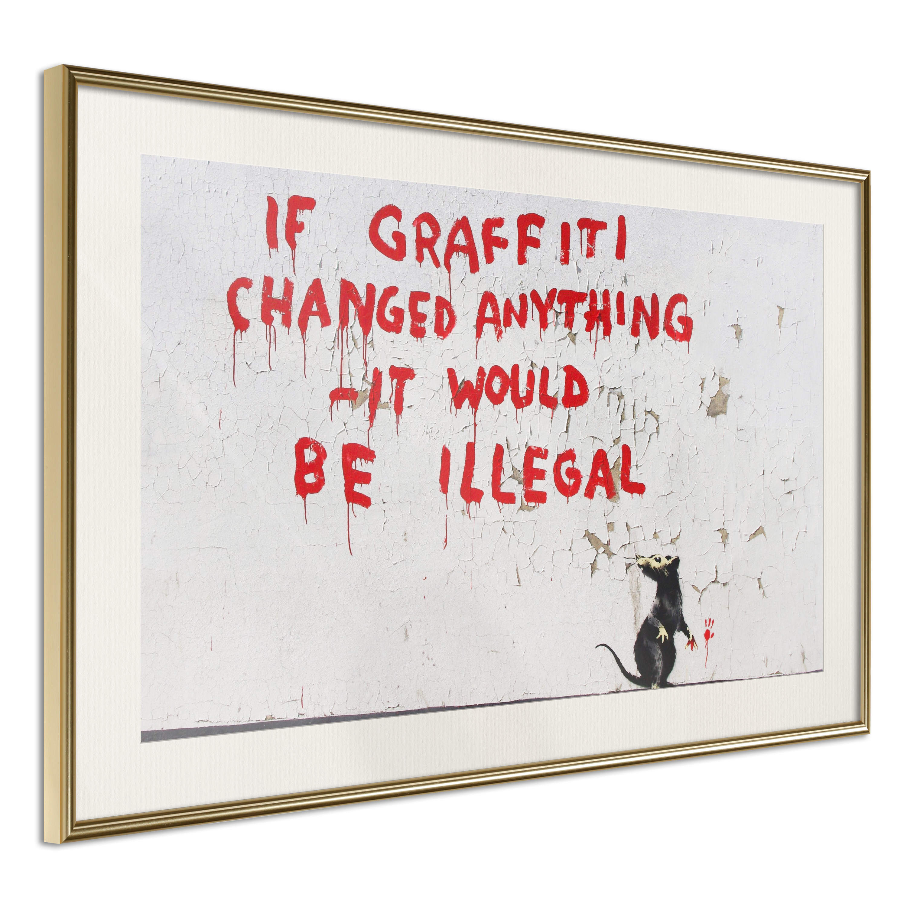 Poster Artgeist Affisch Quotes Graffiti Guld ram med passepartout, 45x30 cm