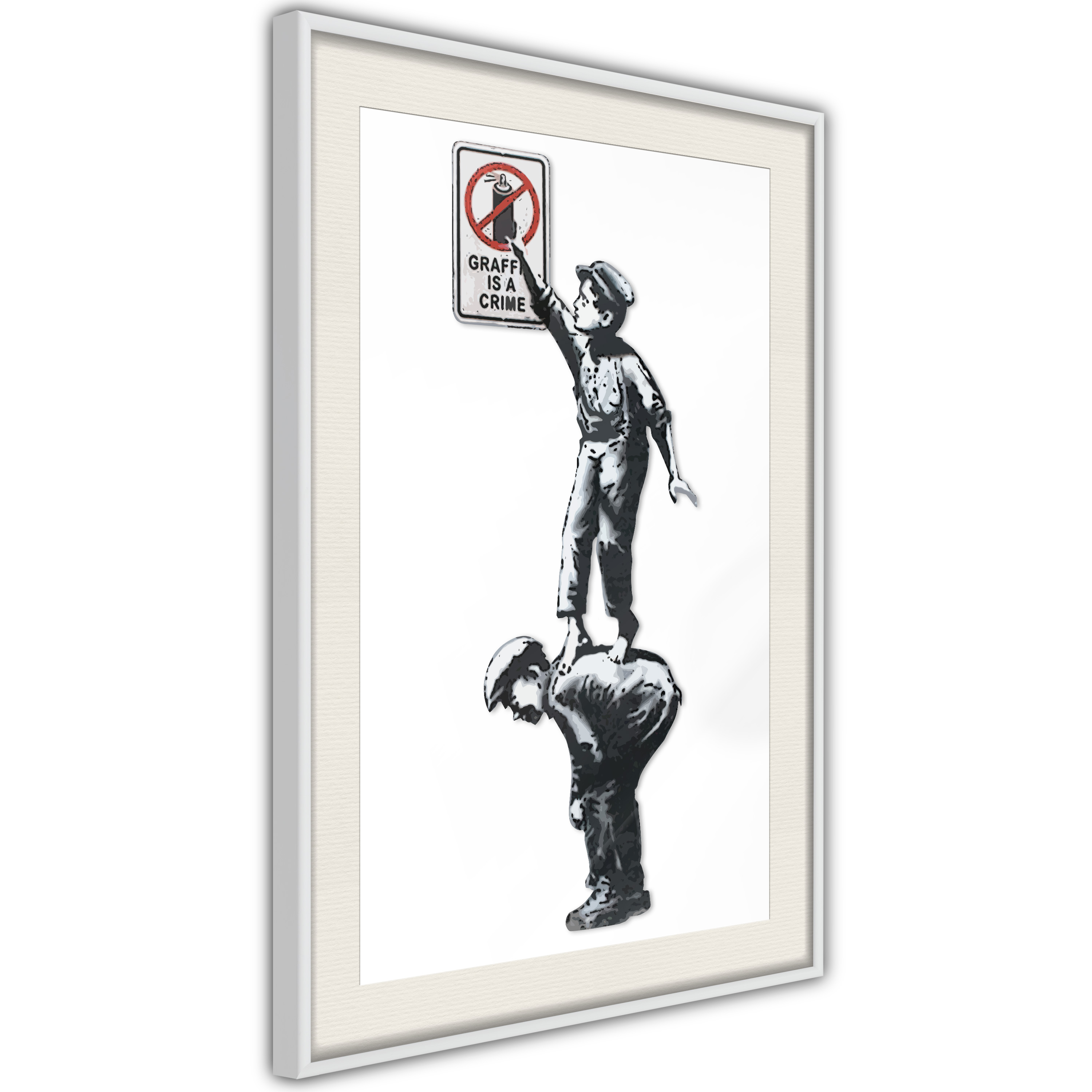Poster Artgeist Affisch Graffiti Is a Crime Vit ram med passepartout, 40x60 cm