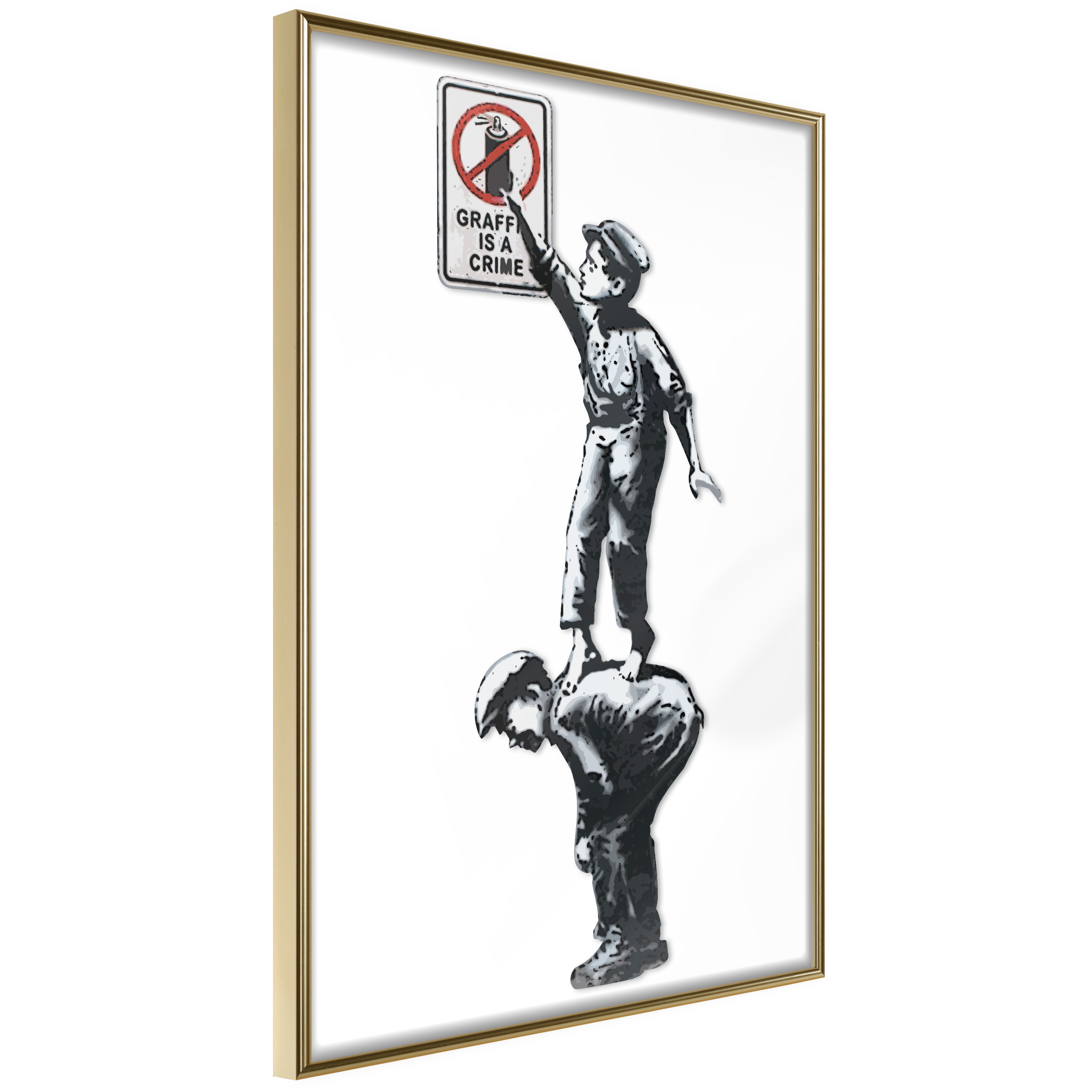 Poster Artgeist Affisch Graffiti Is a Crime Guld ram, 20x30 cm