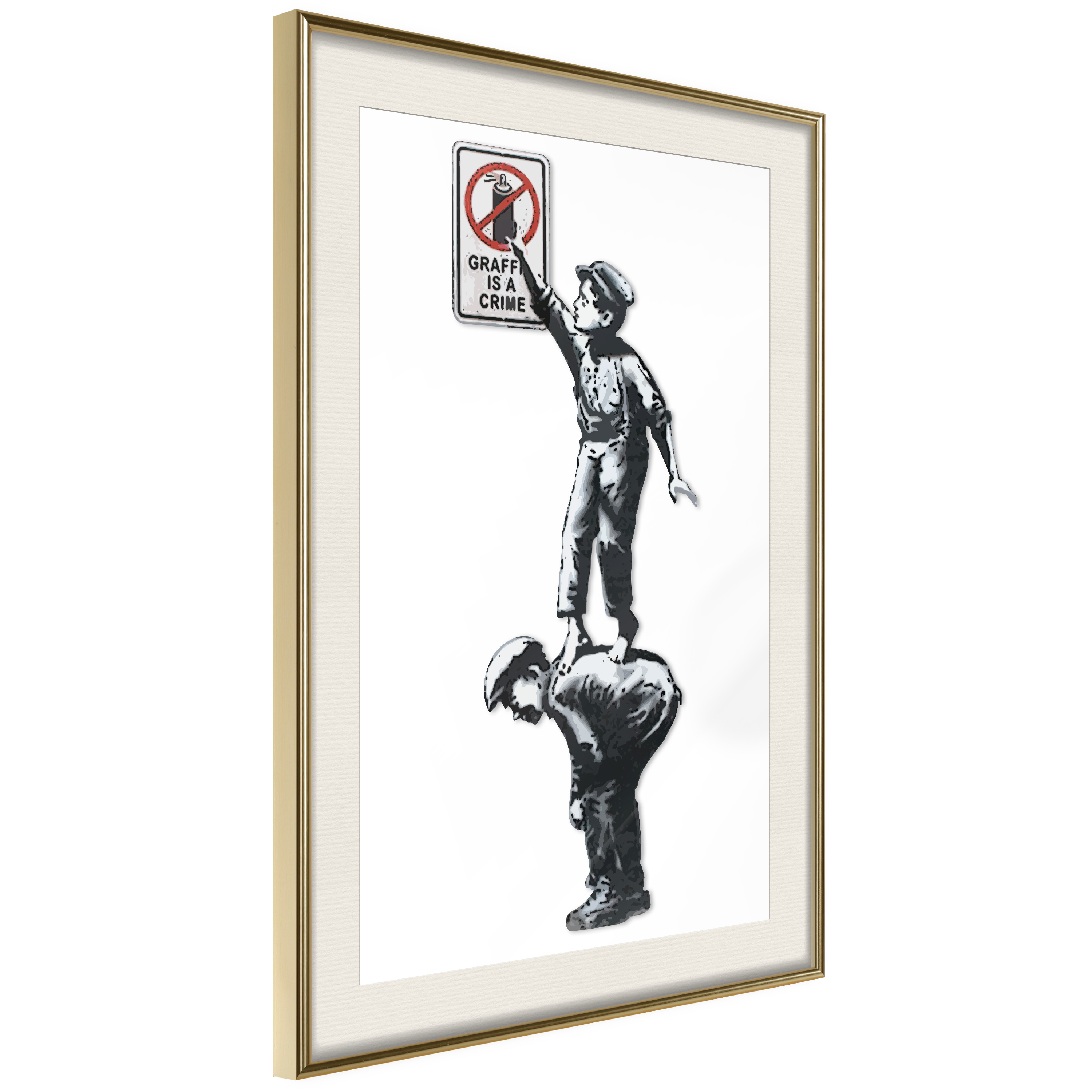 Poster Artgeist Affisch Graffiti Is a Crime Guld ram med passepartout, 20x30 cm