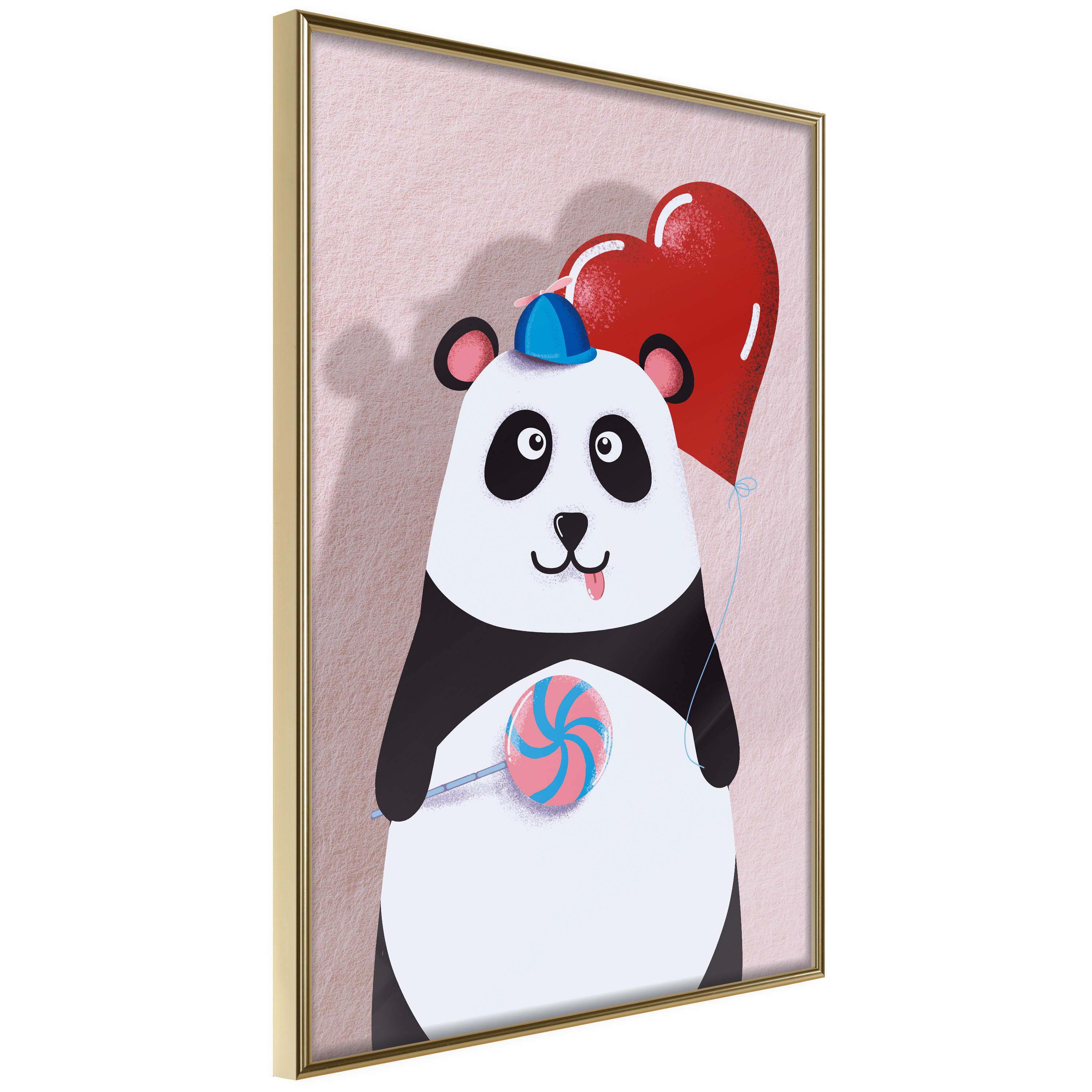 Poster Artgeist Affisch Panda with a Balloon Guld ram, 40x60 cm