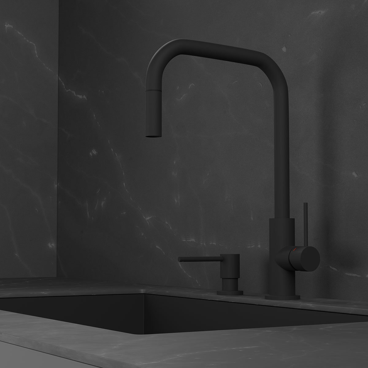 Kjøkkenbatteri Scandtap Steel Accent Square med Uttrekkbar Tut