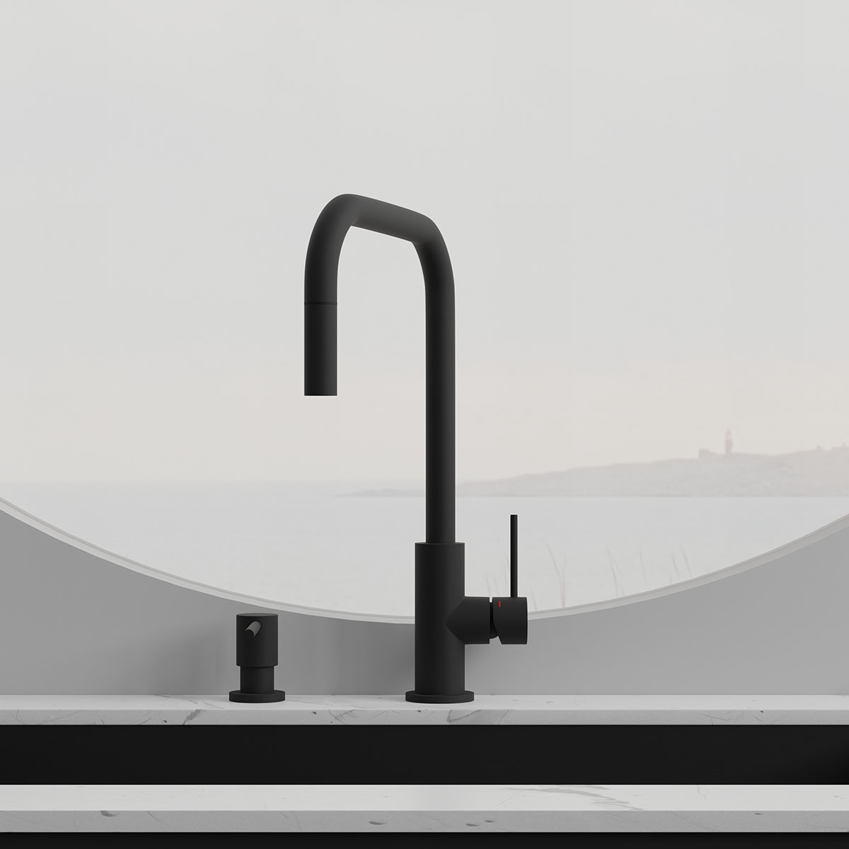 Kjøkkenbatteri Scandtap Steel Accent Square med Uttrekkbar Tut