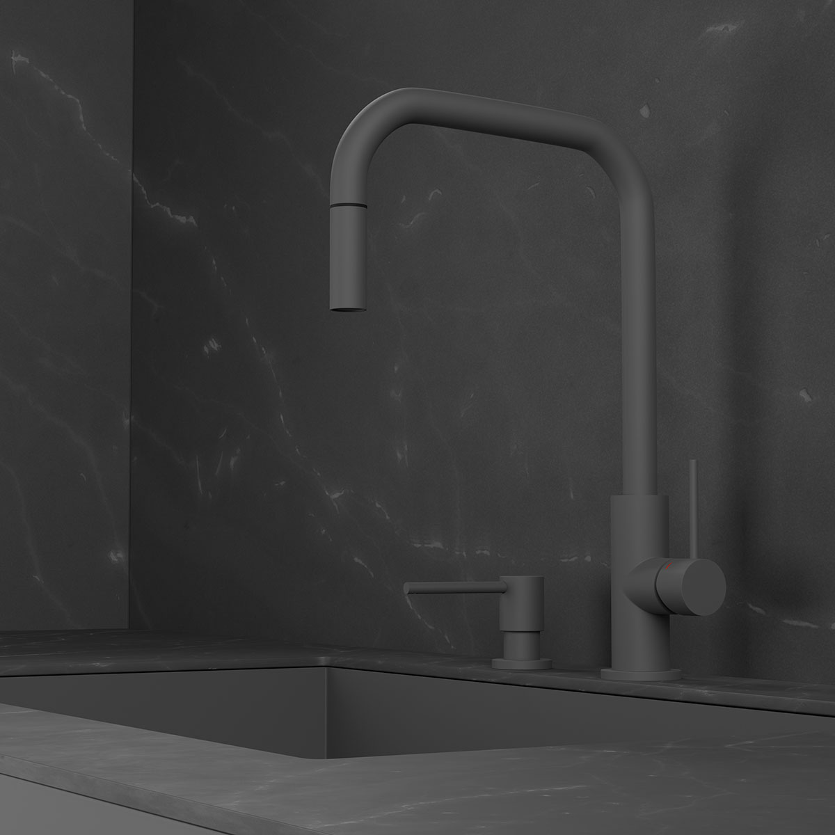 Kjøkkenbatteri Scandtap Steel Accent Square med Uttrekkbar Tut