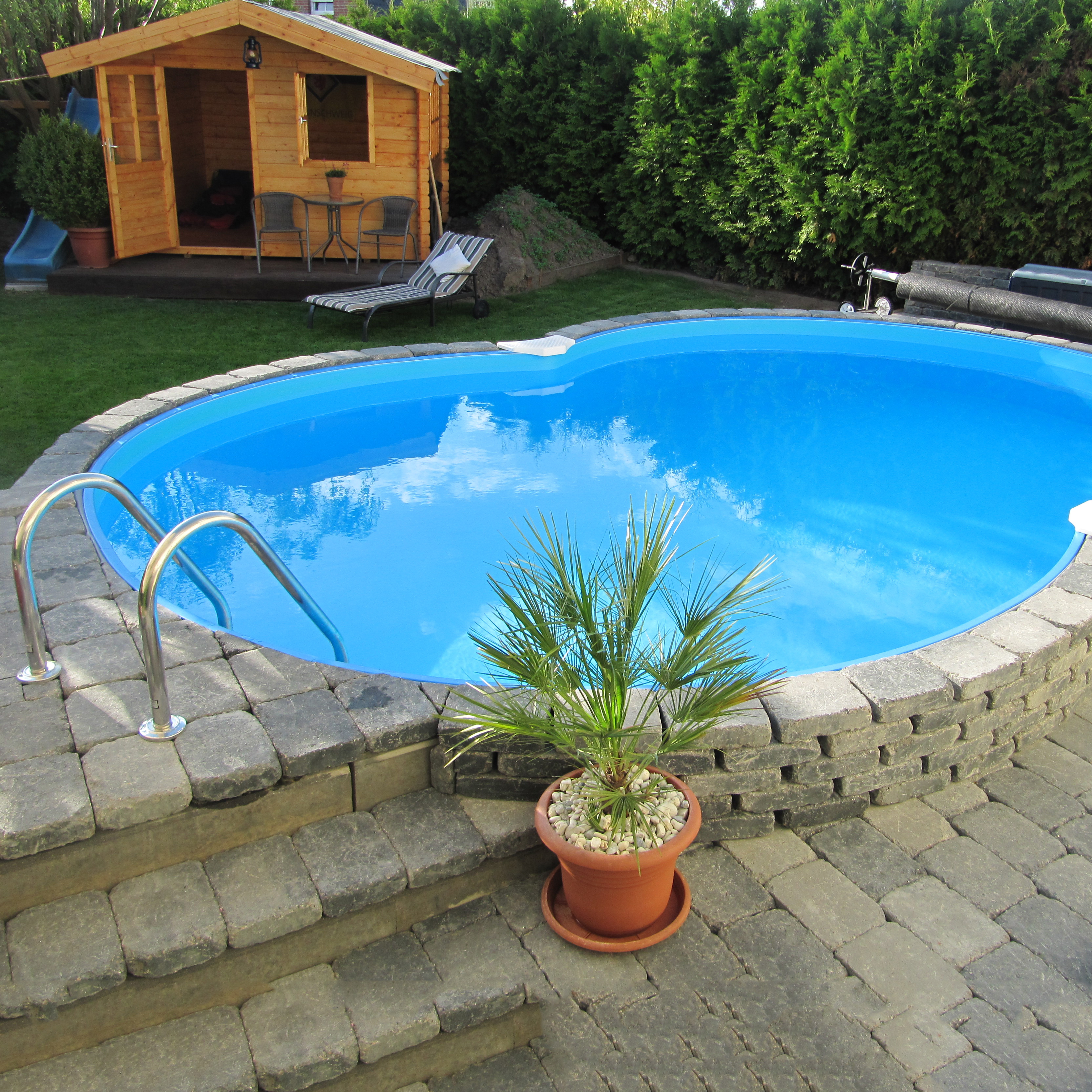 Stålväggspool Planet Pool Premium Inbyggd Åttaformad 7,25x5,6 inkl SF8 Stege och Tillbehör Carrara