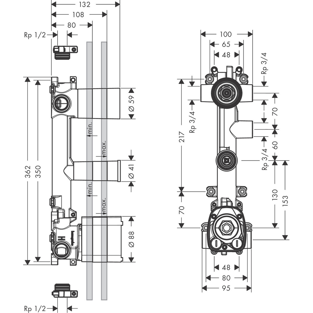 Innbyggingsdel Axor Citterio E 3-utløp