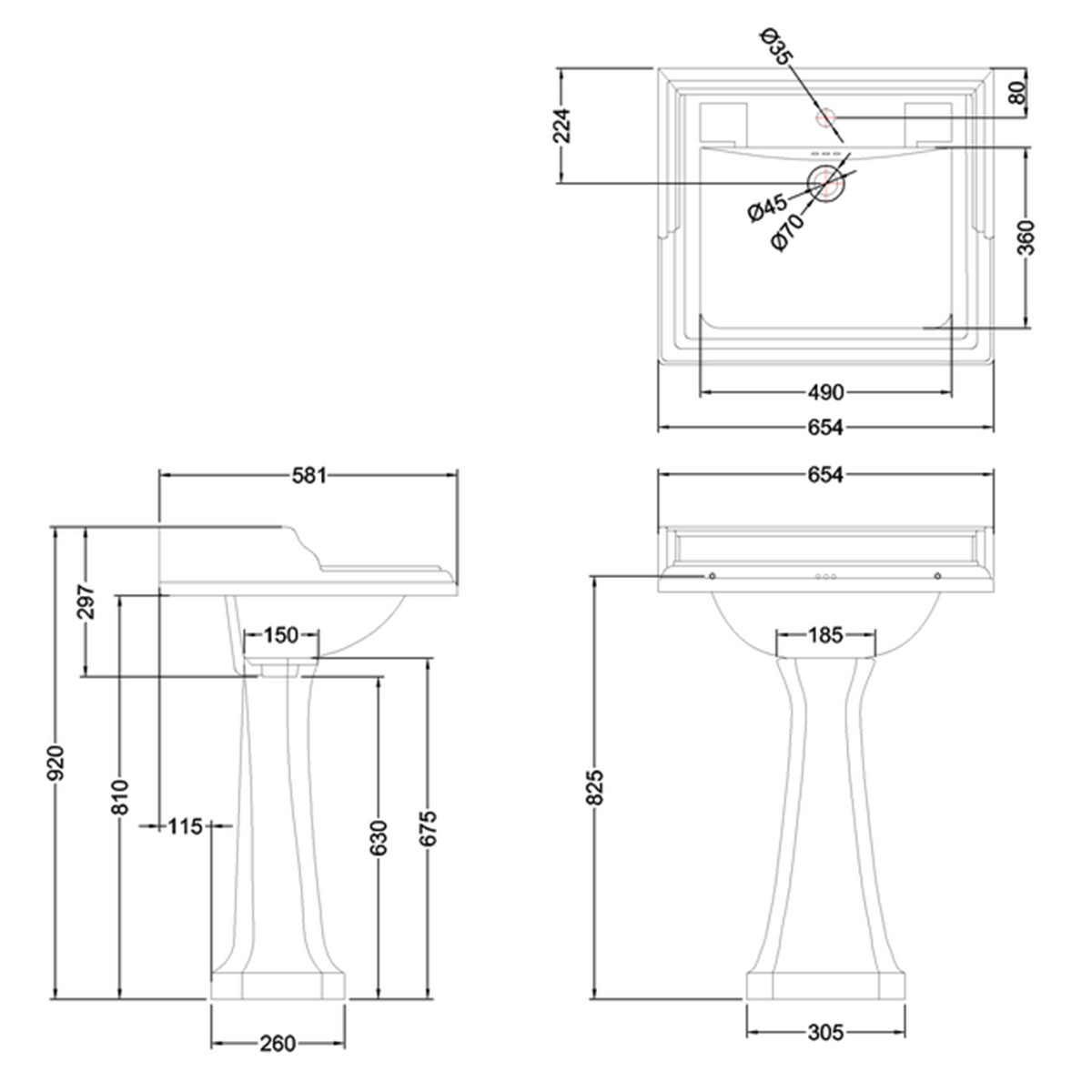 Tvättställ Burlington Medici Classic B15 65 cm