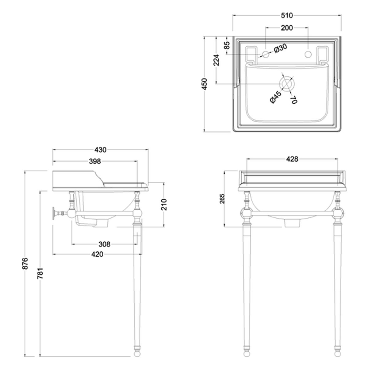 Tvättställ Burlington Medici Classic B20 50 cm
