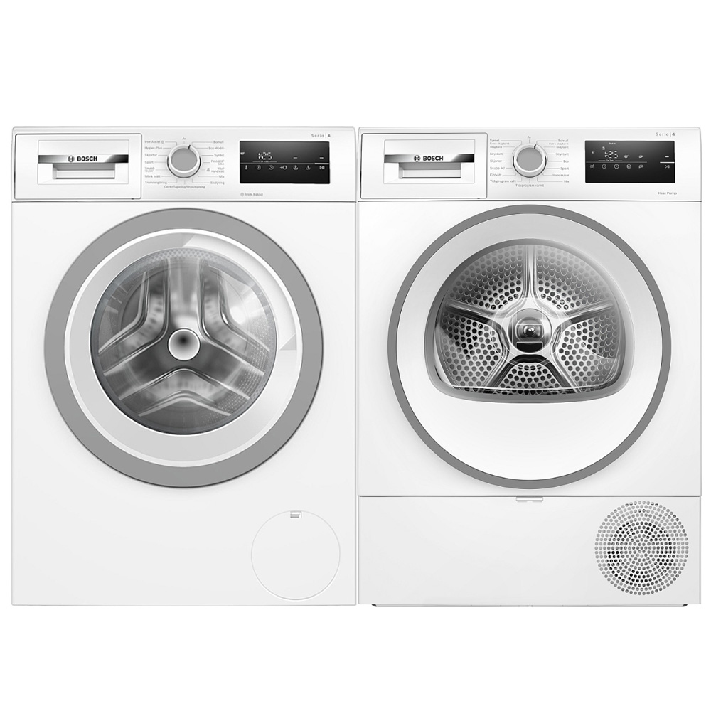 Vaskemaskin og Tørketrommel BOSCH WAN2821SSN + WTH85V0SSN Serie 4 Hvit