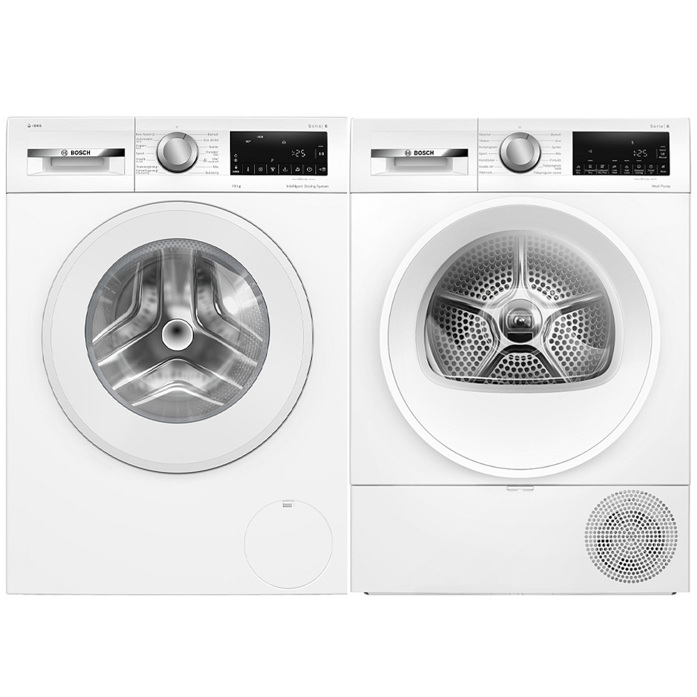 Vaskemaskin og Tørketrommel BOSCH WGG254FLSN + WQG2420ASN Serie 6 Hvit