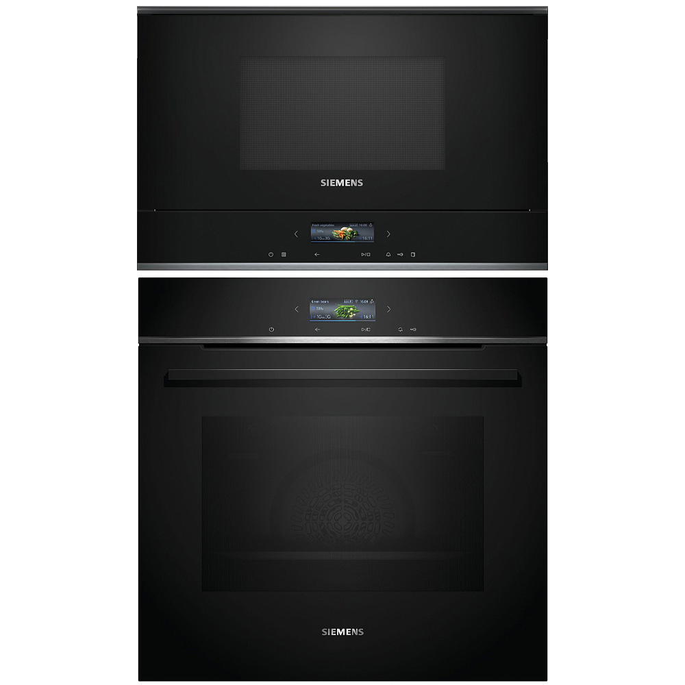 Ovn- og Mikrobølgepakke Siemens iQ700 HB772A1B1 + BF722R1B1 Med Pyrolyse Rengjøring For Innbygging