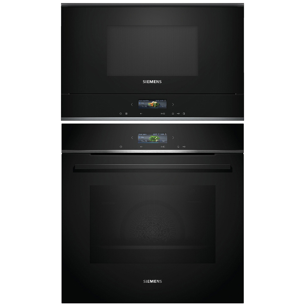Ovn- og Mikrobølgepakkebølgeovn Siemens iQ700 HB772A1B1 + BF722L1B1 Med Pyrolyse og TouchControl Sort