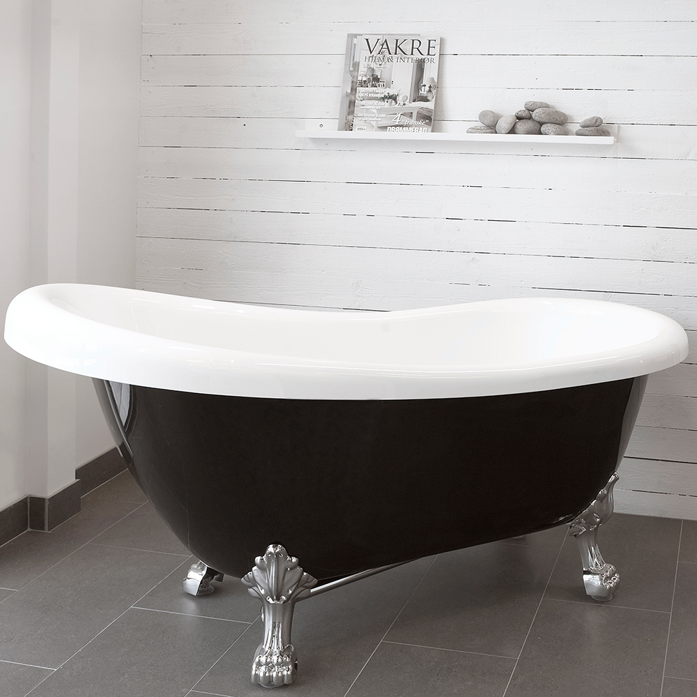 Badkar Noro Old England 156 Svart/Vit Kromade fötter - Installation/montering finns att köpa till