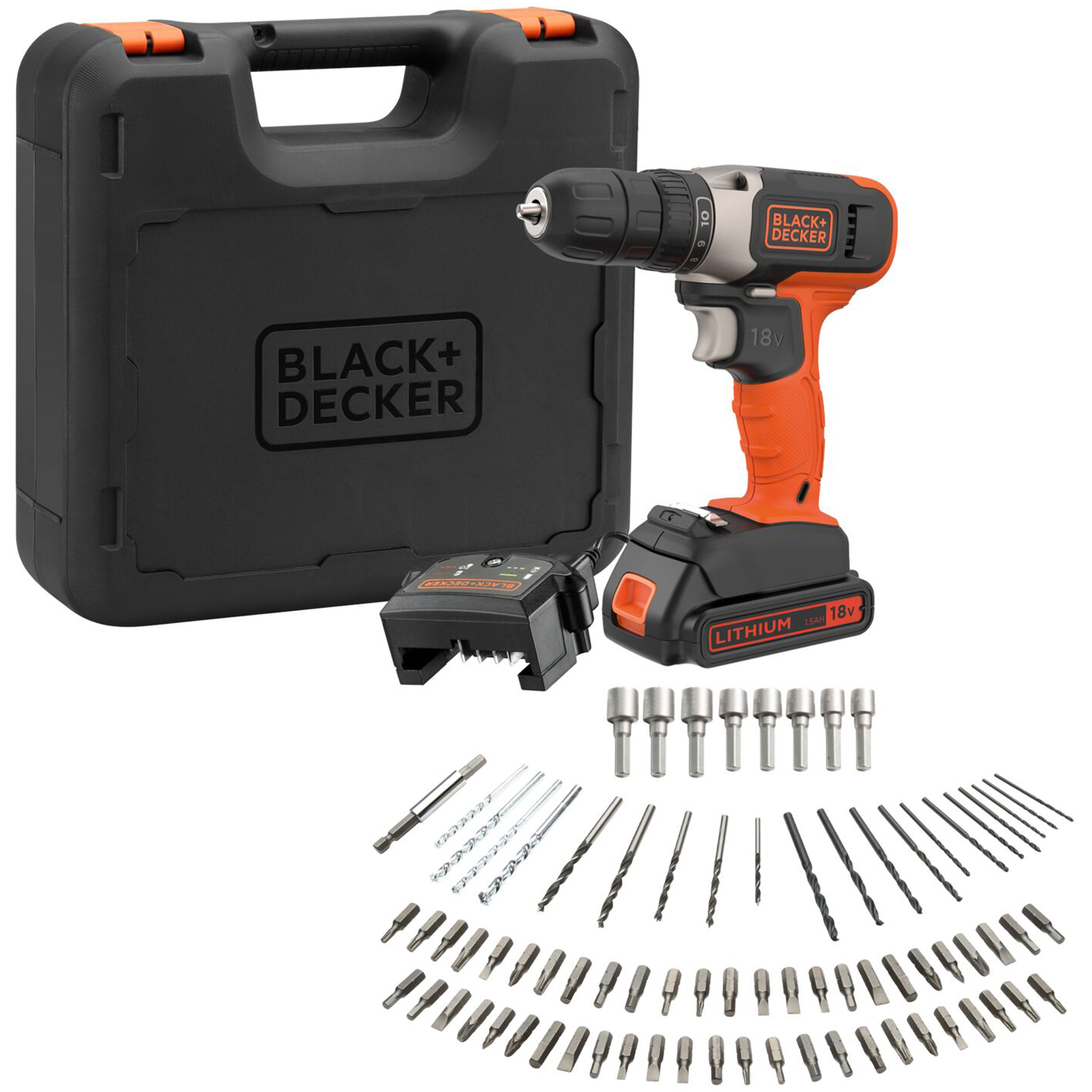 Skruvdragare Black+Decker 18V med Tillbehör & Väska