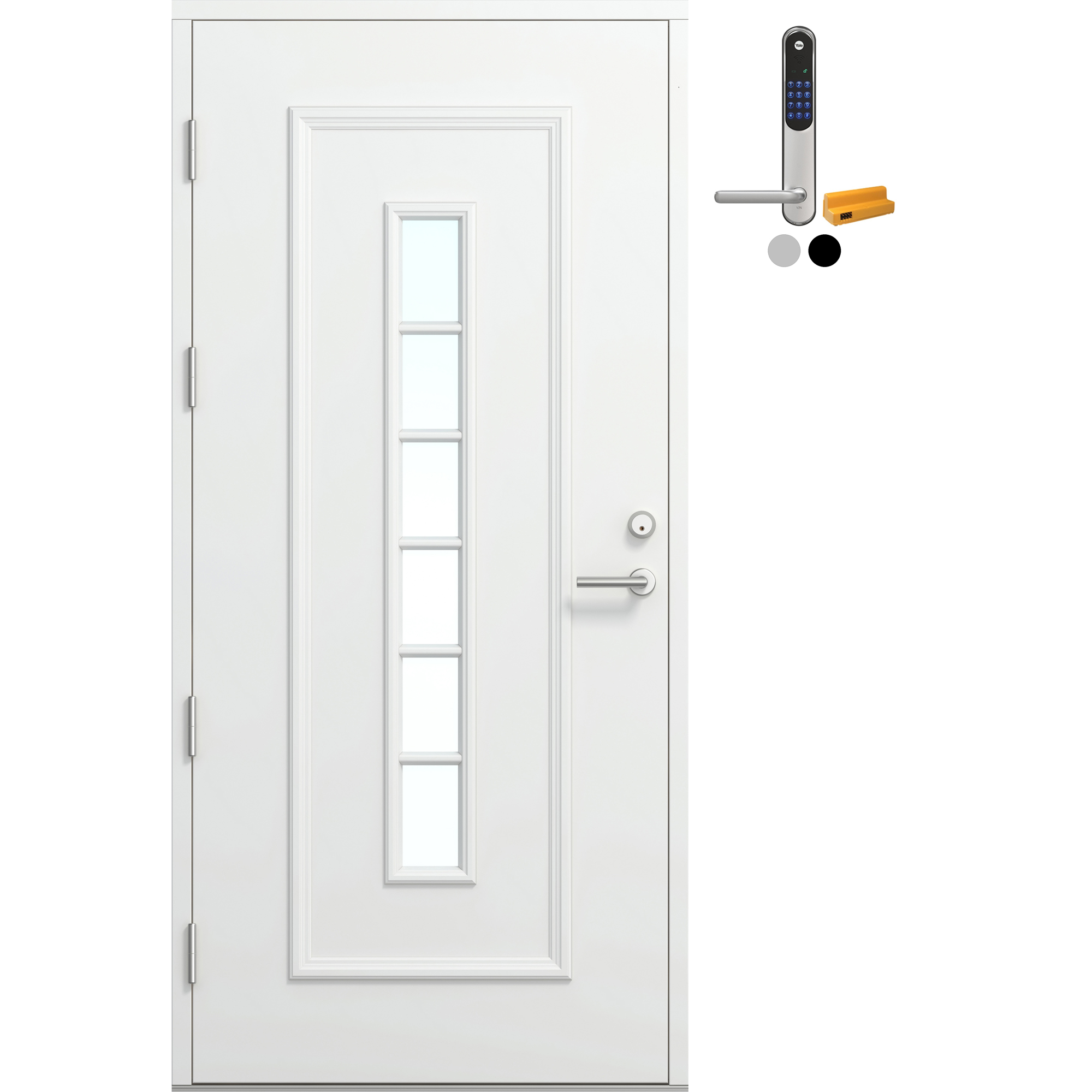 Ytterdør Bygg1 Fjord 11 Klarglass Hvit med Yale Doorman Classic Home
