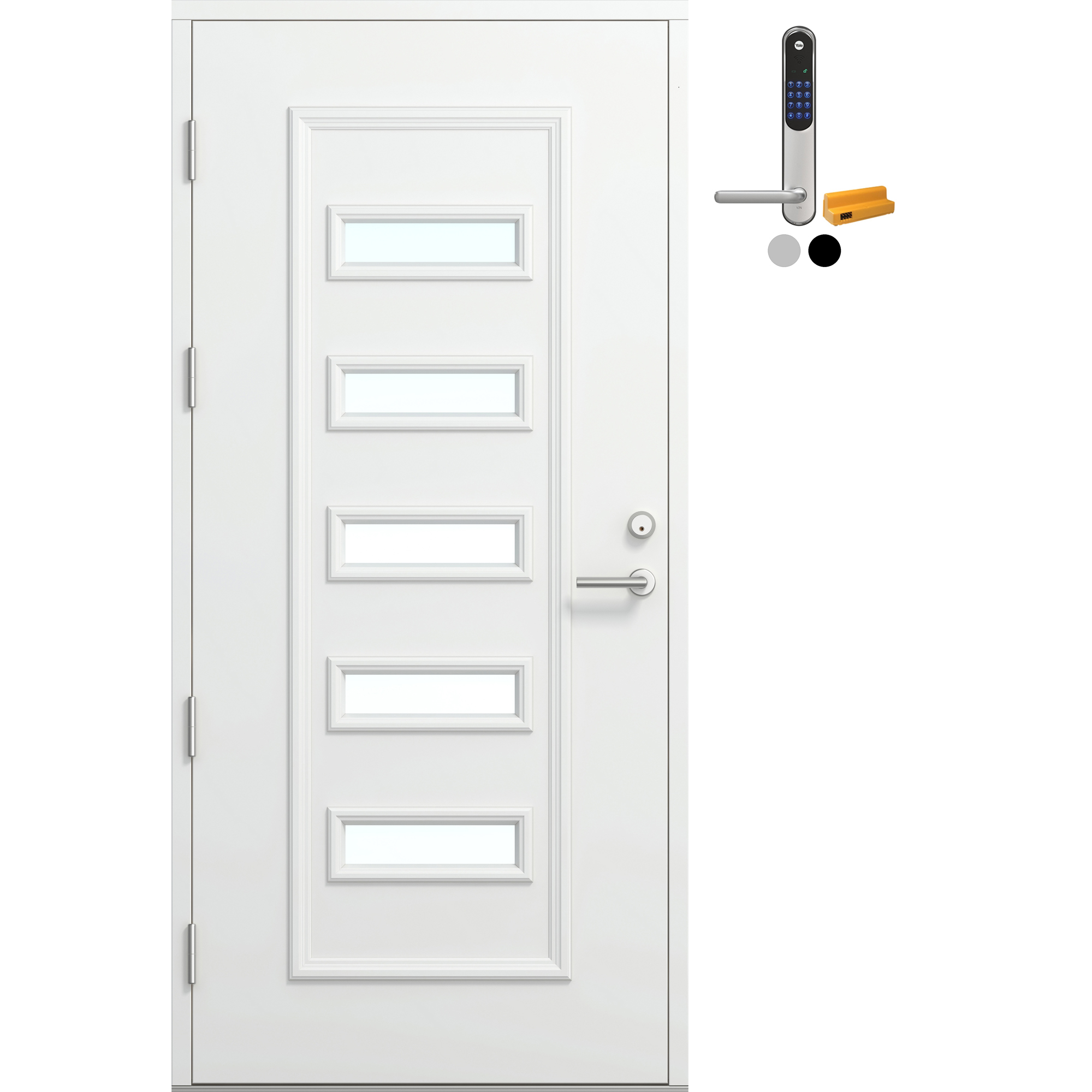 Ytterdør Bygg1 Fjord 08 Klarglass Hvit med Yale Doorman Classic Home