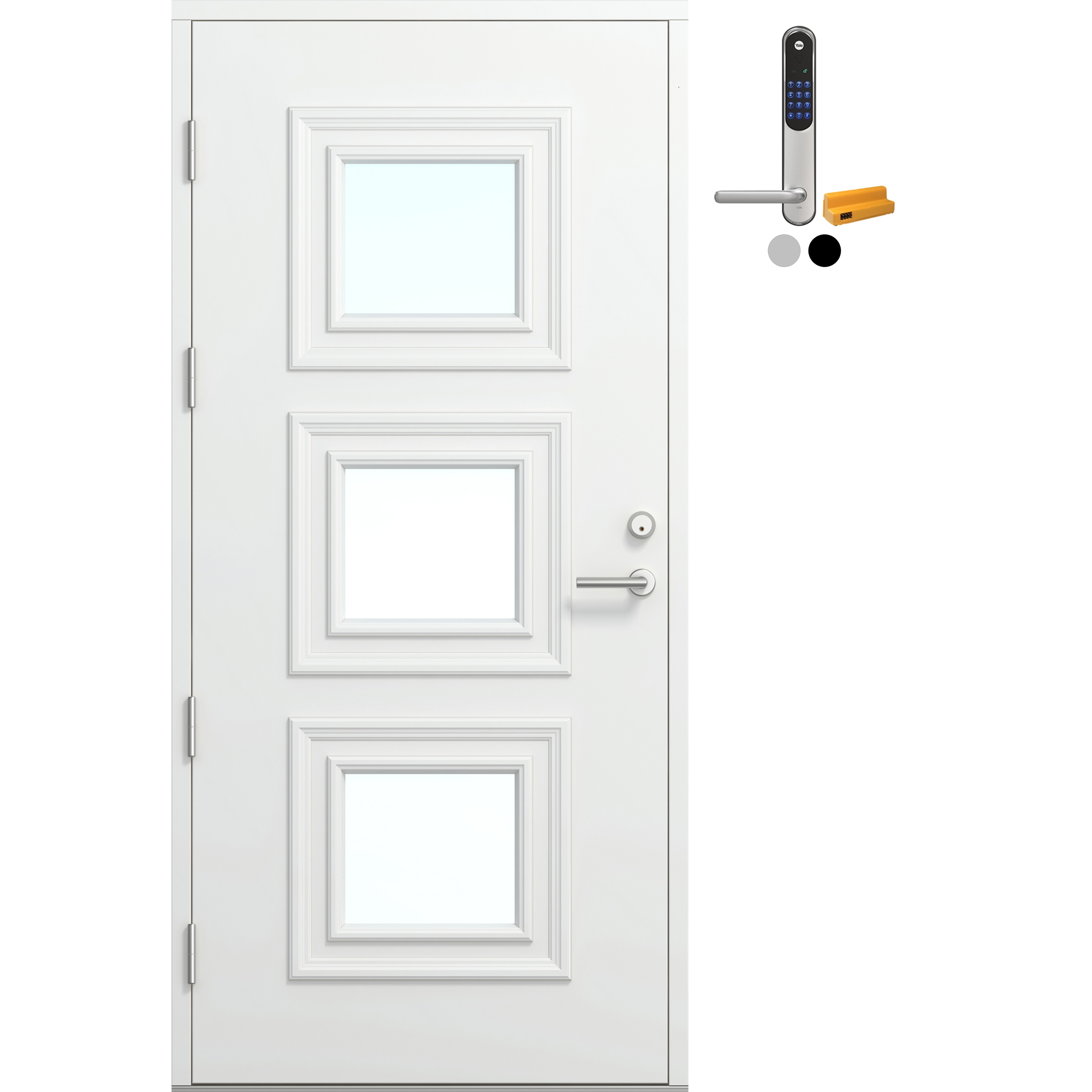 Ytterdør Bygg1 Fjord 09 Klarglass Hvit med Yale Doorman Classic Home
