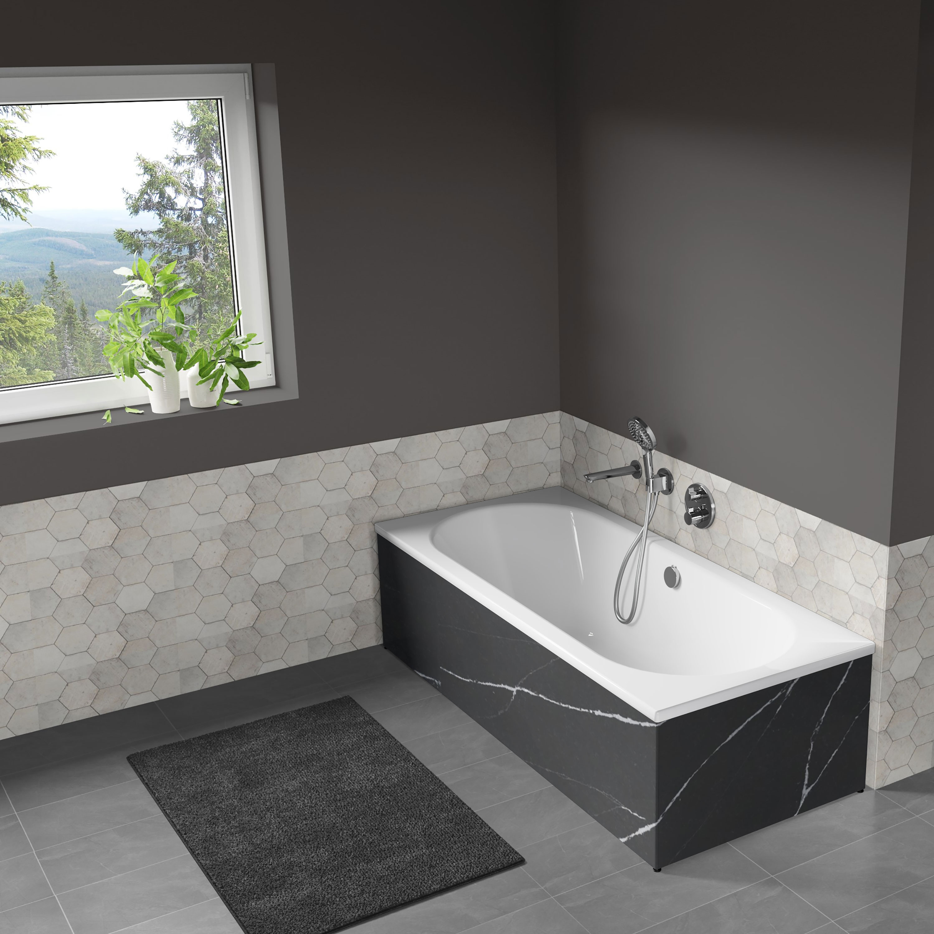 Badkar Langenfeld Classic Duo 1600x700 mm, Eternal Marquina - Installation/montering finns att köpa till