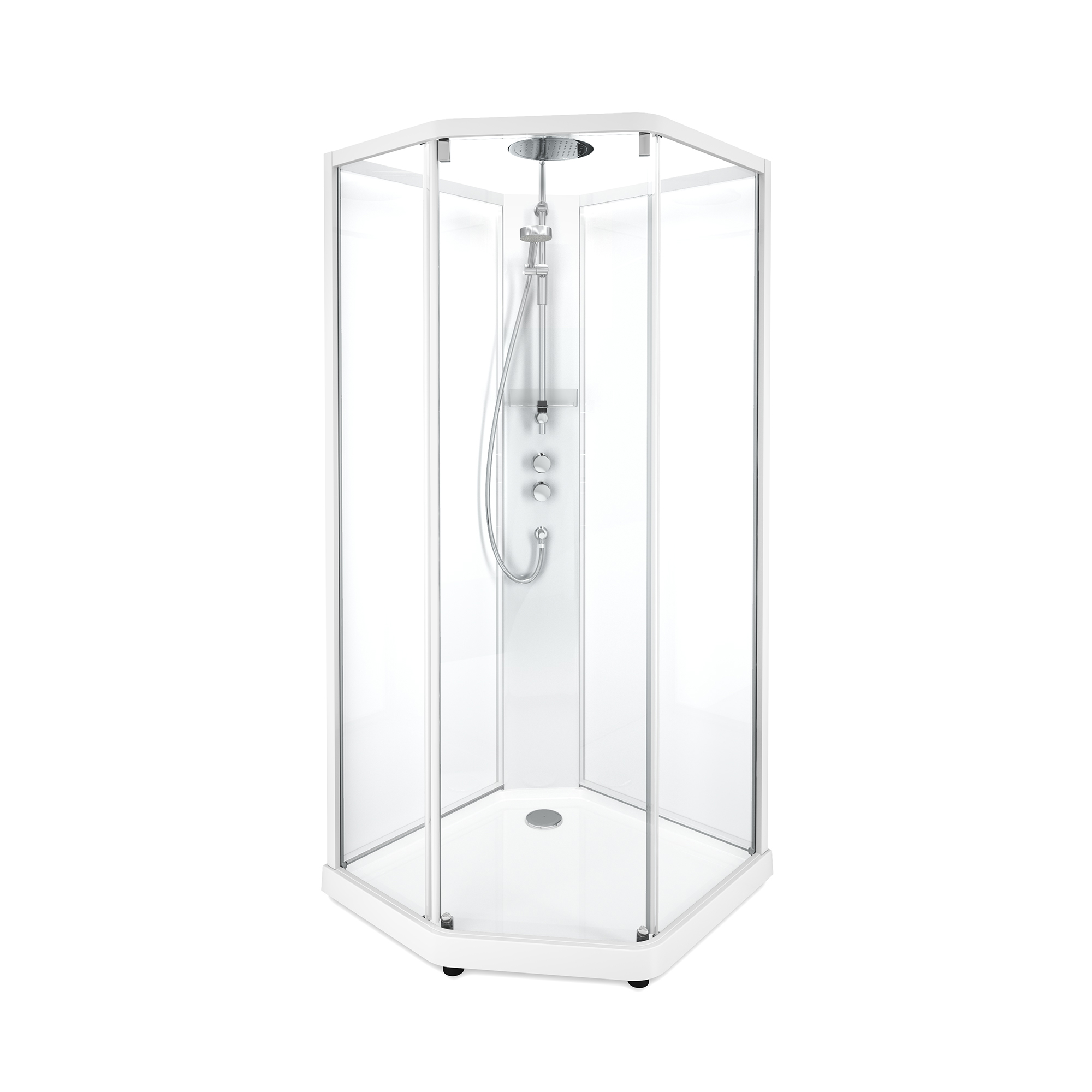 Duschkabin Ifö Showerama Comfort Pentagonal 800x900 mm, Vit Profil, Glas front: Klart, Glas Bak: Frostat