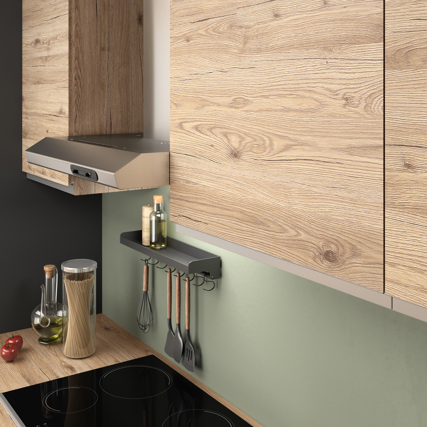 Komplett Kjøkken Mimo Dalia 195 Grå/Eik inkl. Hvitevarer Ferdigmontert