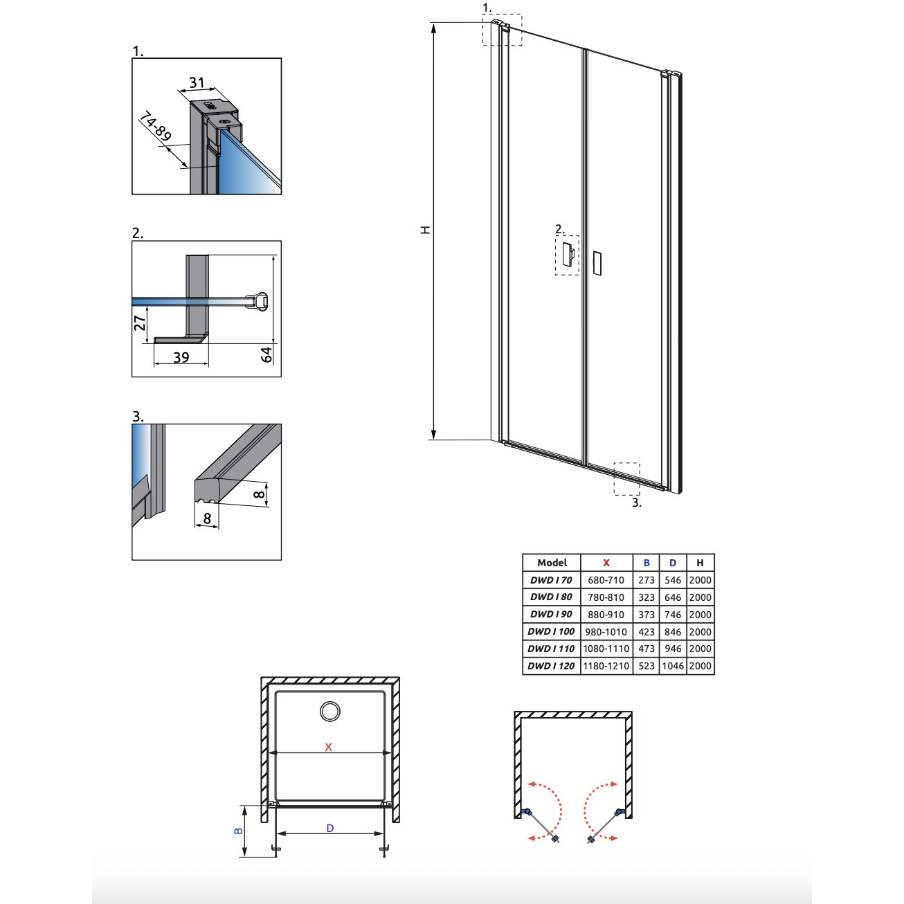 Duschdörr Strømberg Noma 30 Dubbel Nisch