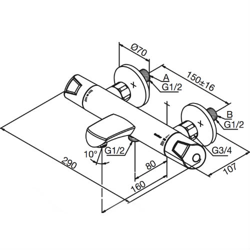 Dusch & Kartermostat Damixa Termixa 400 150 mm cc