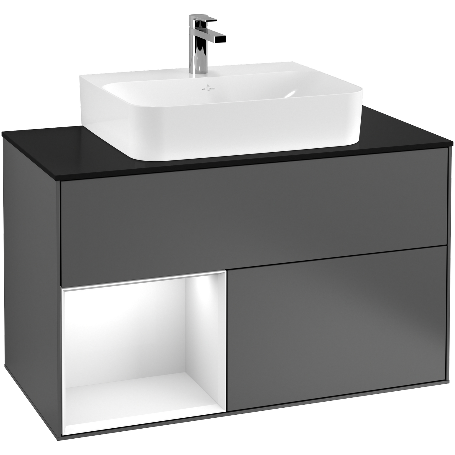 Tvättställsskåp Villeroy & Boch Finion med 2 Lådor Hylla och Bänkskiva för Centrerat Tvättställ | badrum - badrumsmobler - tvattstallsskap-och-kommod | KakelKungen