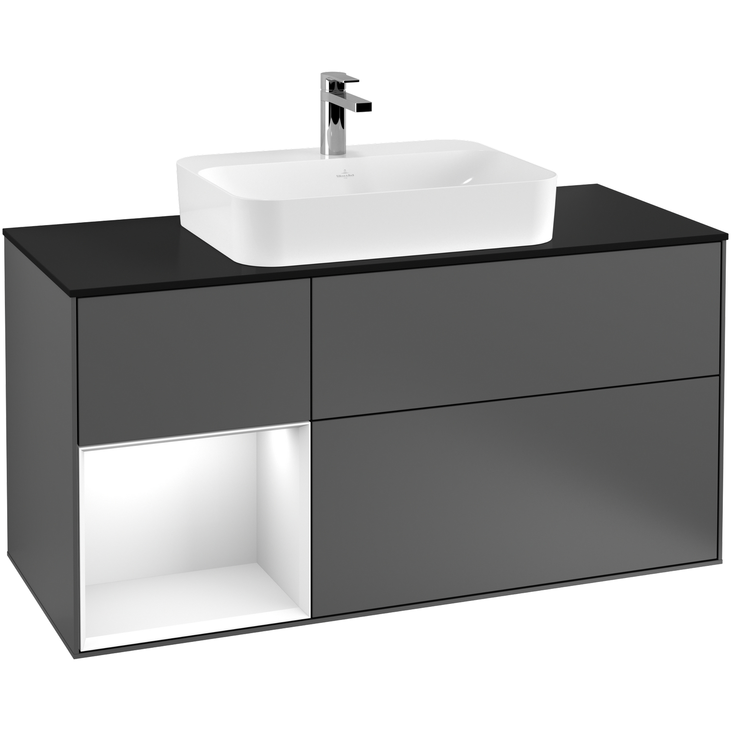 Tvättställsskåp Villeroy & Boch Finion med 3 Lådor Hylla och Bänkskiva för Ytmonterat Tvättställ | badrum - badrumsmobler - tvattstallsskap-och-kommod | KakelKungen