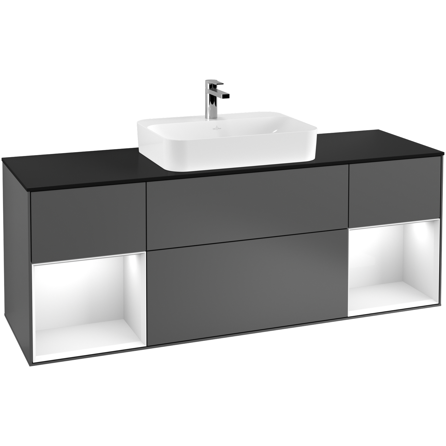 Tvättställsskåp Villeroy & Boch Finion med Två Hyllor och Bänkskiva för Ytmonterat Tvättställ | badrum - badrumsmobler - tvattstallsskap-och-kommod | KakelKungen