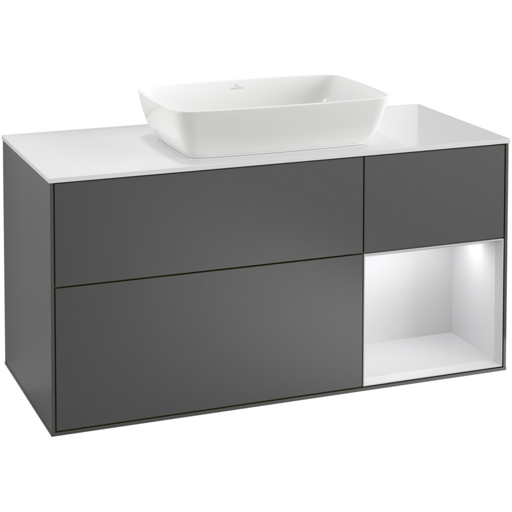 tvättställsskåp villeroy & boch finion med 3 lådor hylla och bänkskiva för fristående tvättställ från artis & collaro