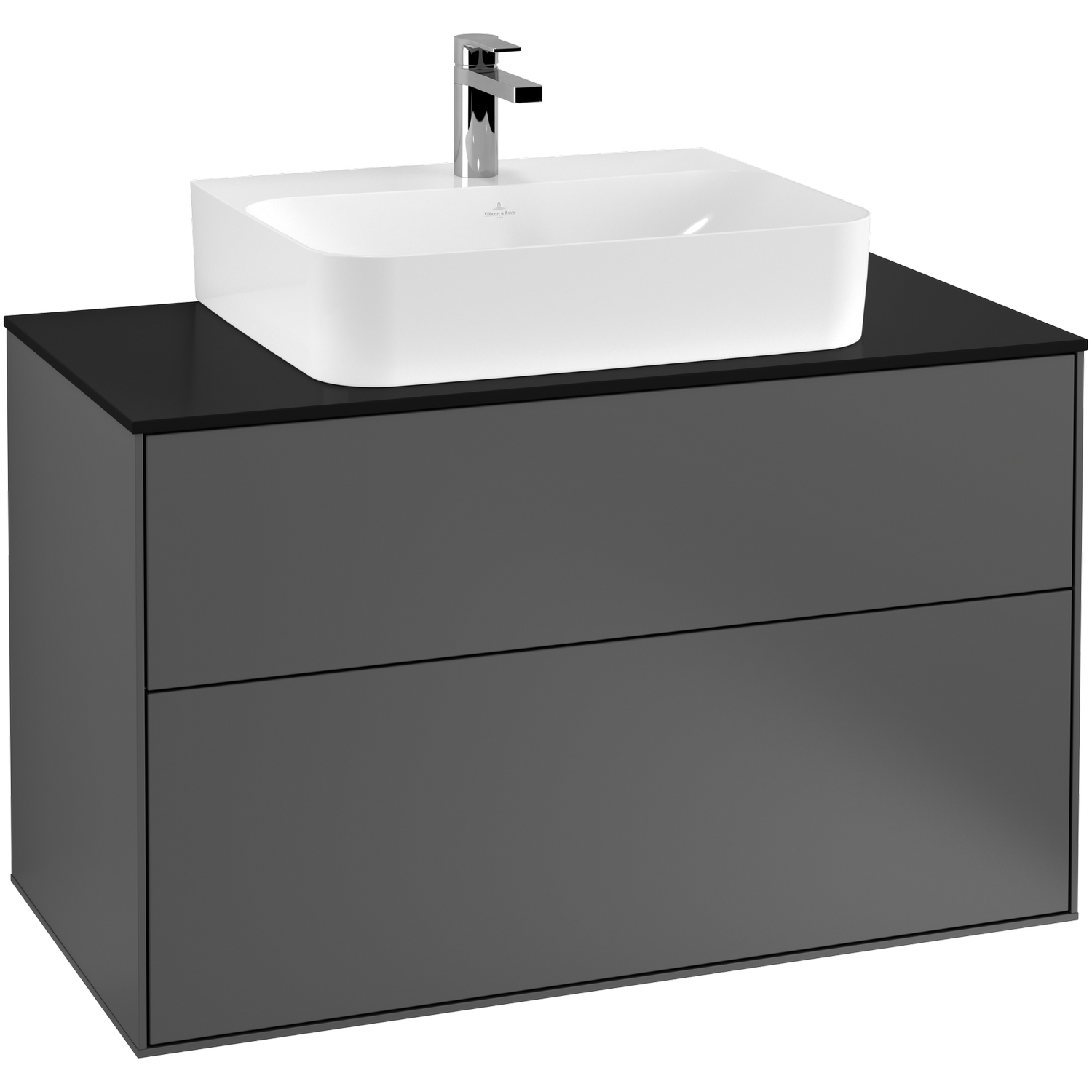 tvättställsskåp villeroy & boch finion med 2 lådor och bänkskiva för centrerat tvättställ