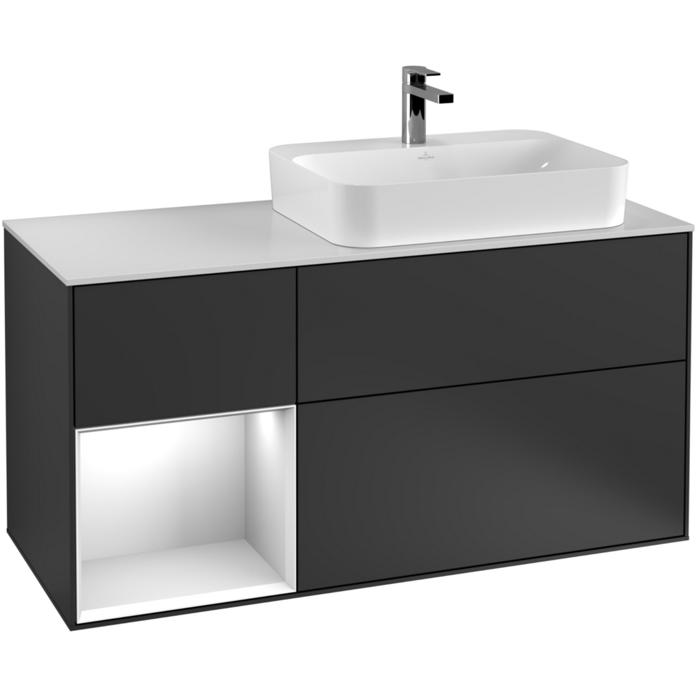 Tvättställsskåp Villeroy & Boch Finion med 3 Lådor Hylla och Bänkskiva för Ocentrerat Ytmonterat Tvättställ | badrum - badrumsmobler - tvattstallsskap-och-kommod | KakelKungen