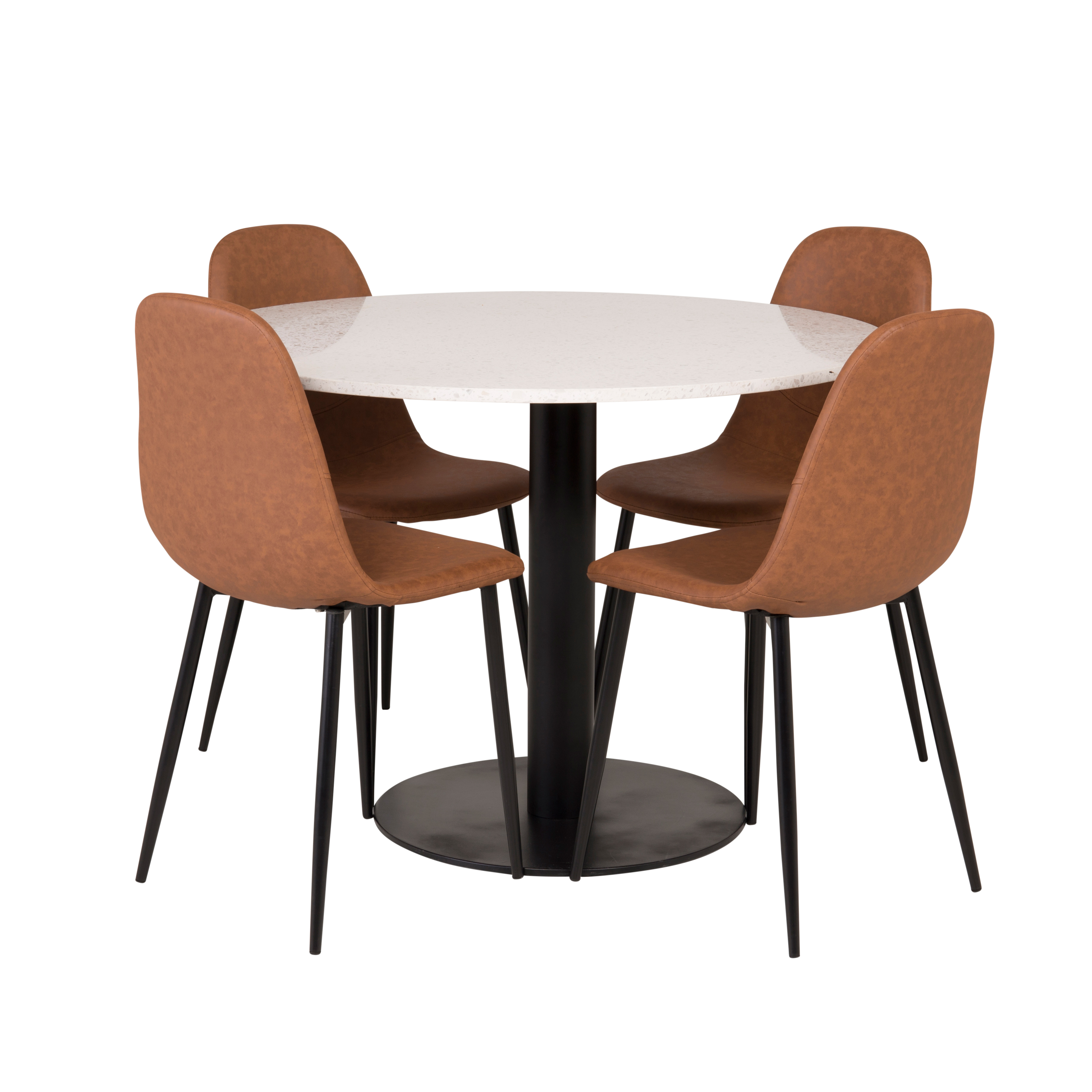 Spisegruppe Venture Home Roxanna HHvitBord med 4 Pobbie Stoler Lær