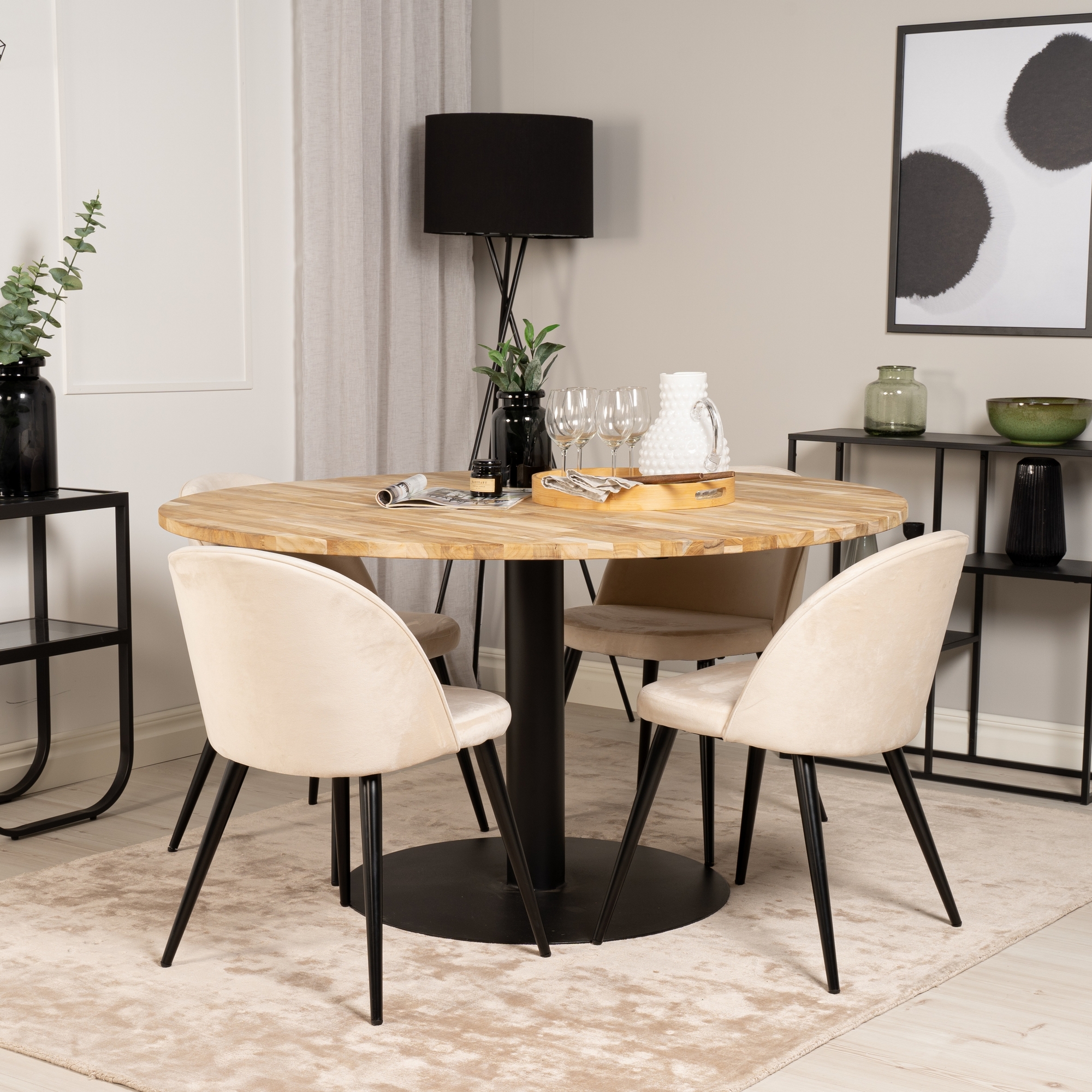 Spisegruppe Venture Home Cirebon med 4 Velvet Stoler