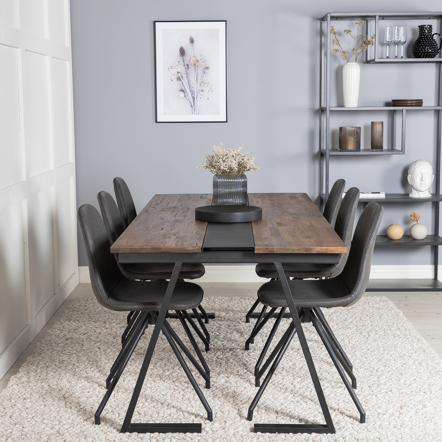 Spisegruppe Venture Home Jane med 6 Pobbie Svingfunksjon Stoler Kunstlær