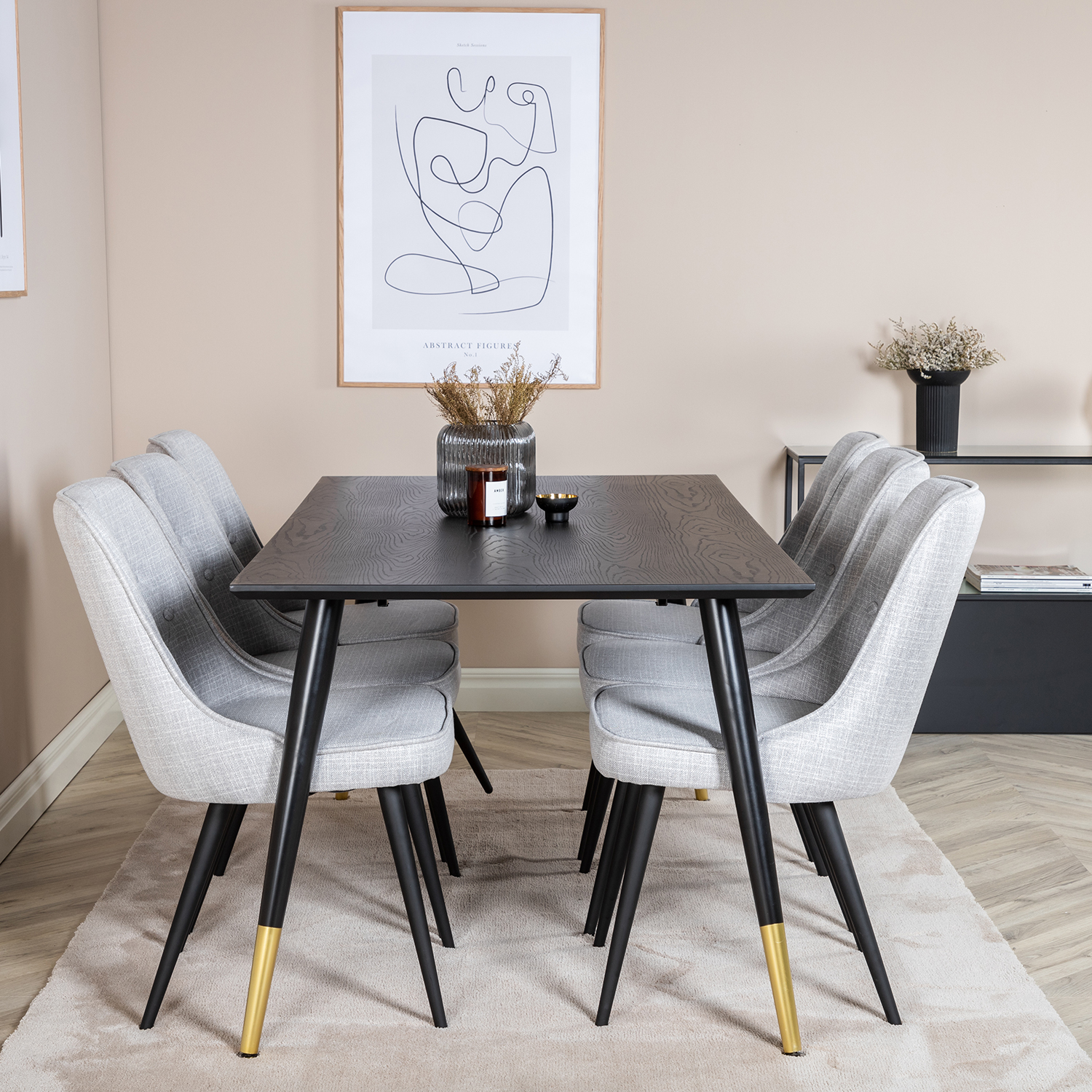Spisegruppe Venture Home Dipp med 6 Velvet Deluxe Stoler
