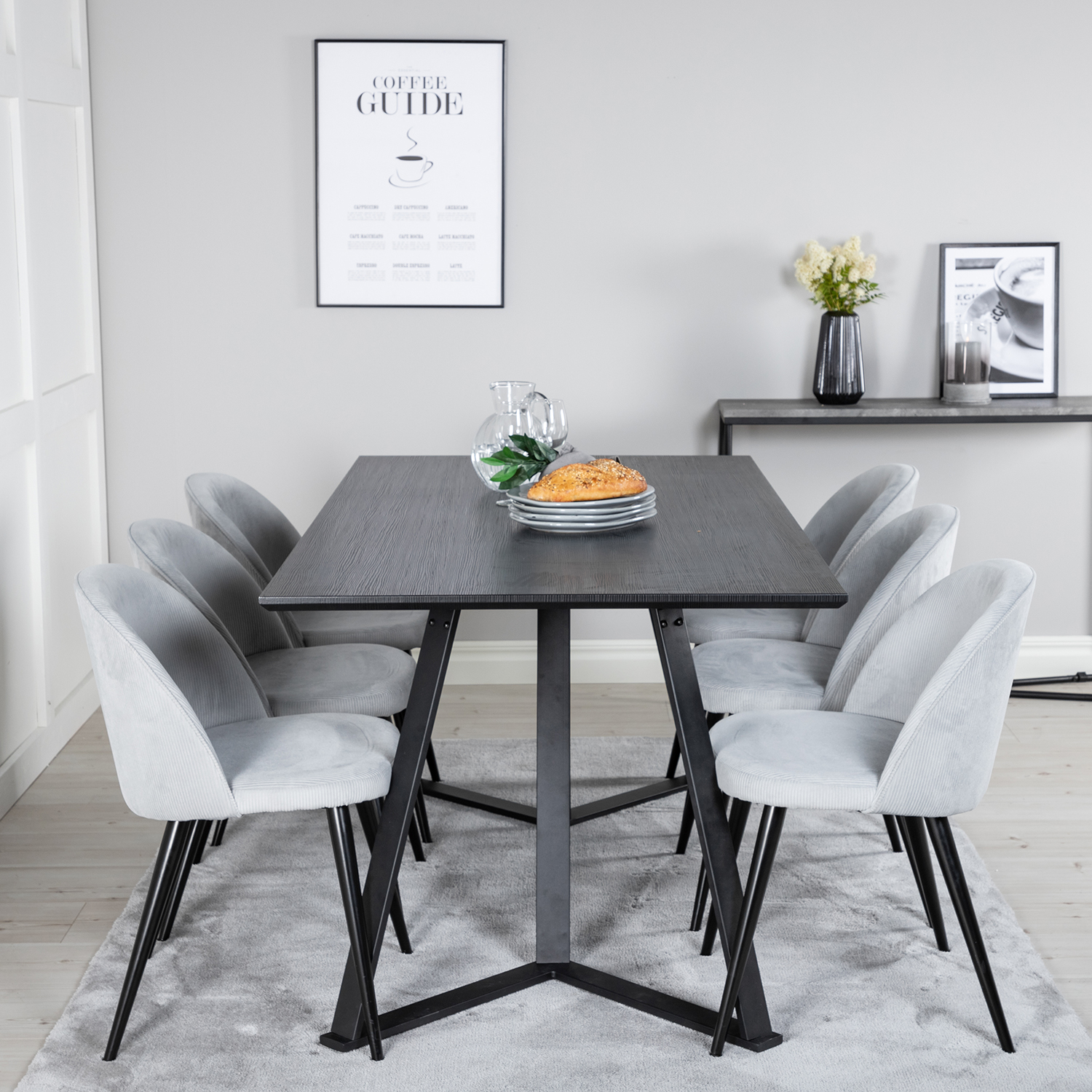 Spisegruppe Venture Home Madde med 6 Valentina Stoler Manchester