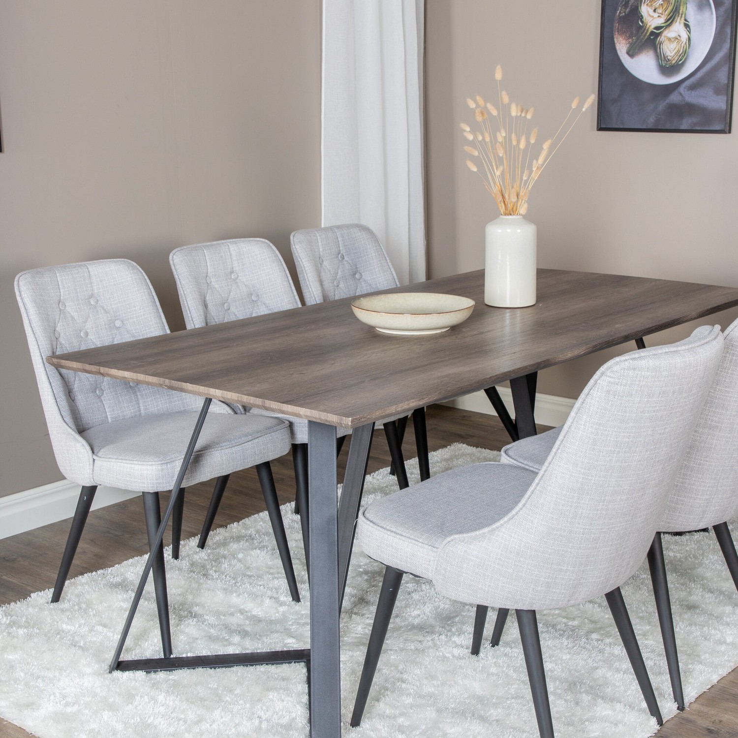 Spisegruppe Venture Home Madde med 6 Vera Stoler Polyester