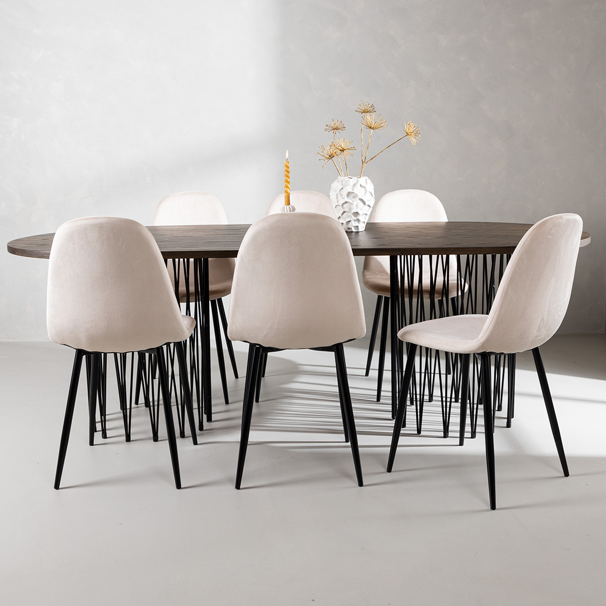 Spisegruppe Venture Home Stone med 6 Polar Stoler Fløyel