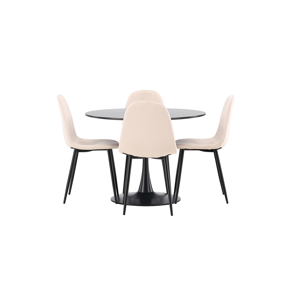 Spisegruppe Venture Home Glade Ø 100 cm med 4 Polar Stoler Fløyel