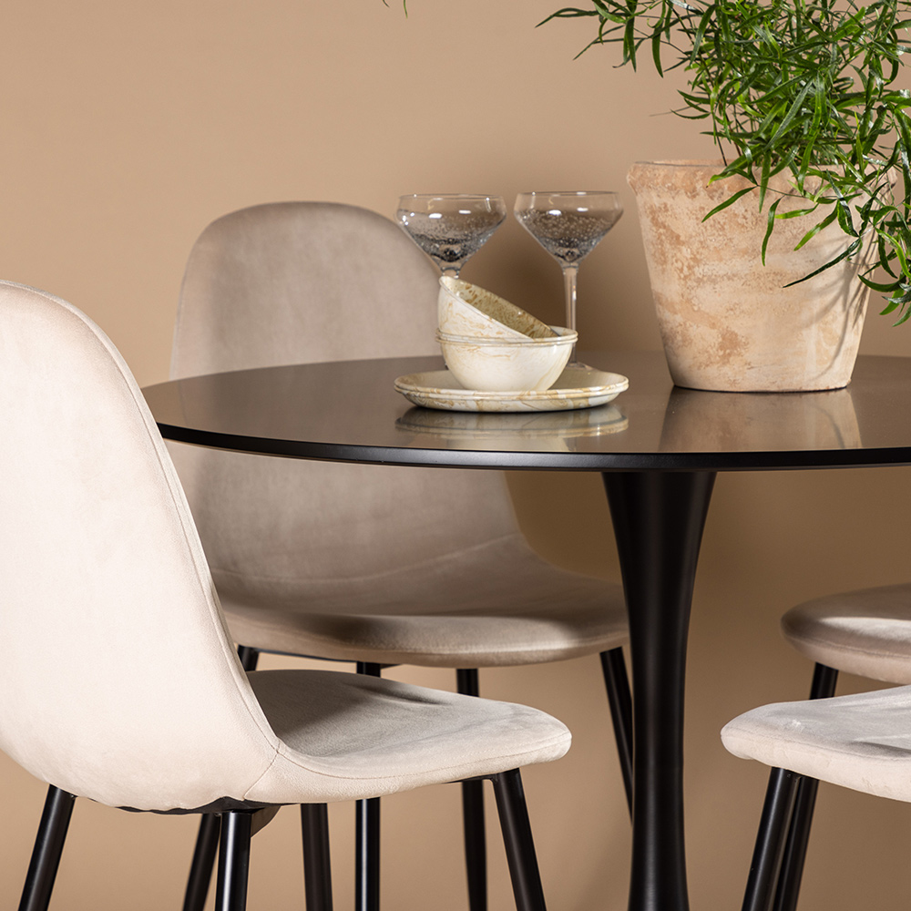 Spisegruppe Venture Home Glade Ø 100 cm med 4 Polar Stoler Fløyel