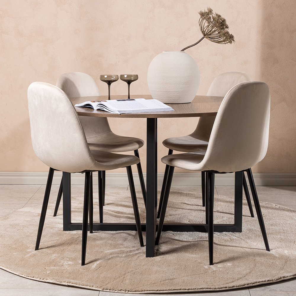 Spisegruppe Venture Home Durango Ø 120 cm med 4 Polar Stoler Fløyel