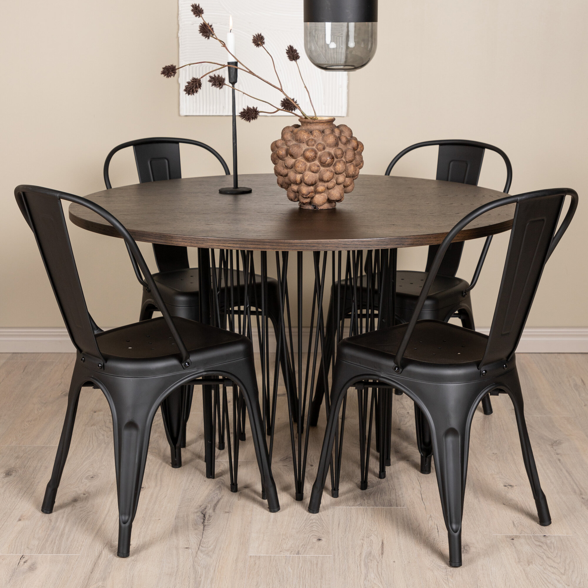 Spisegruppe Venture Home Stone Rund med 4 Tempe Stoler