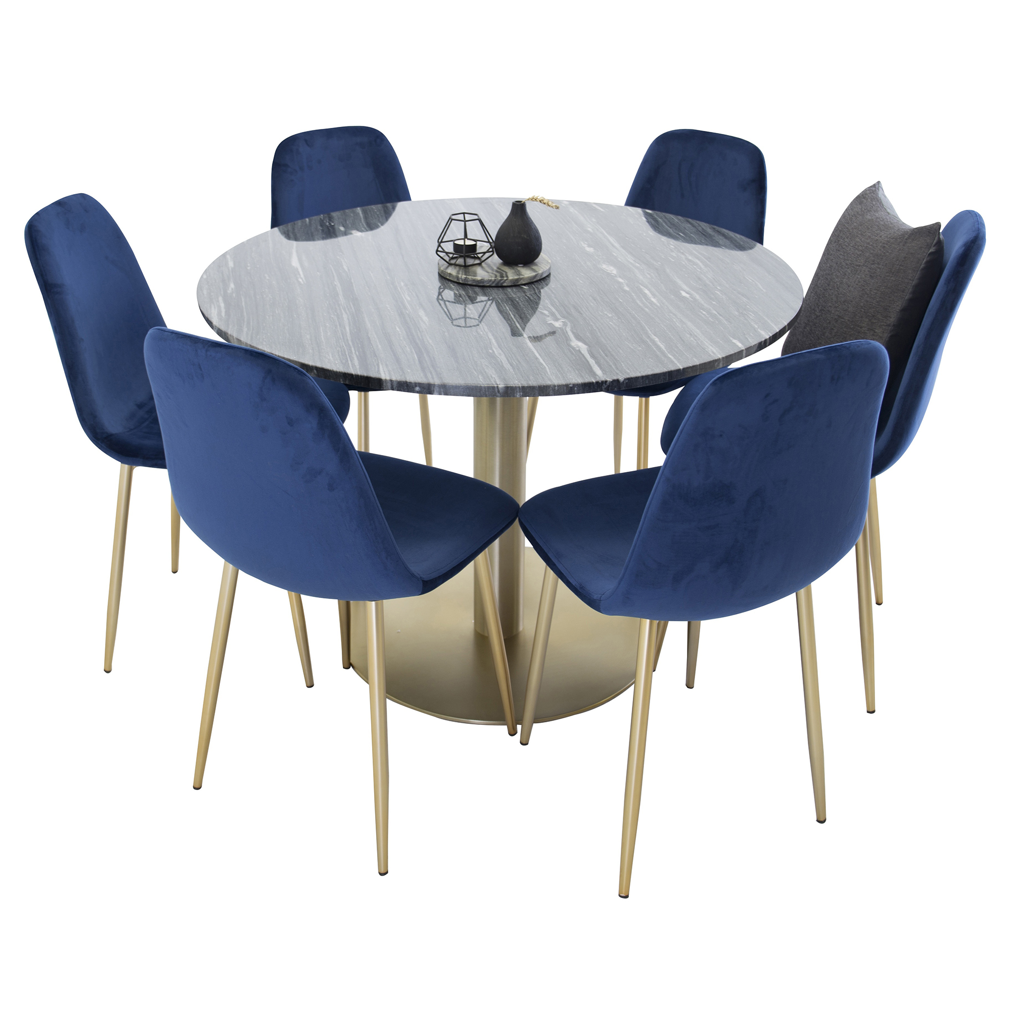 Spisegruppe Venture Home Estelle Sort/Messing med 6 Pobbie Stoler