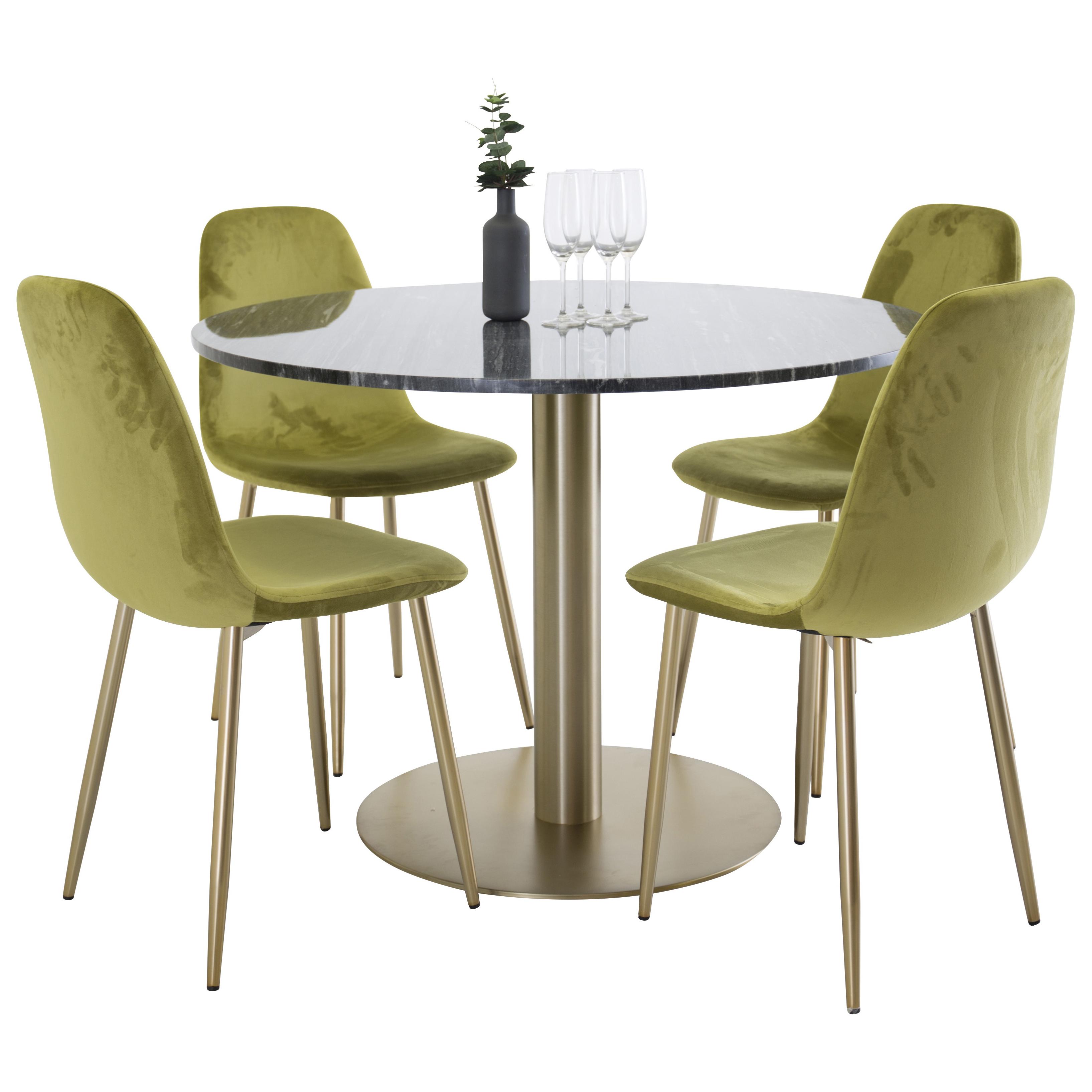 Spisegruppe Venture Home Estelle Rund med 4 Pobbie Stoler Fløyel