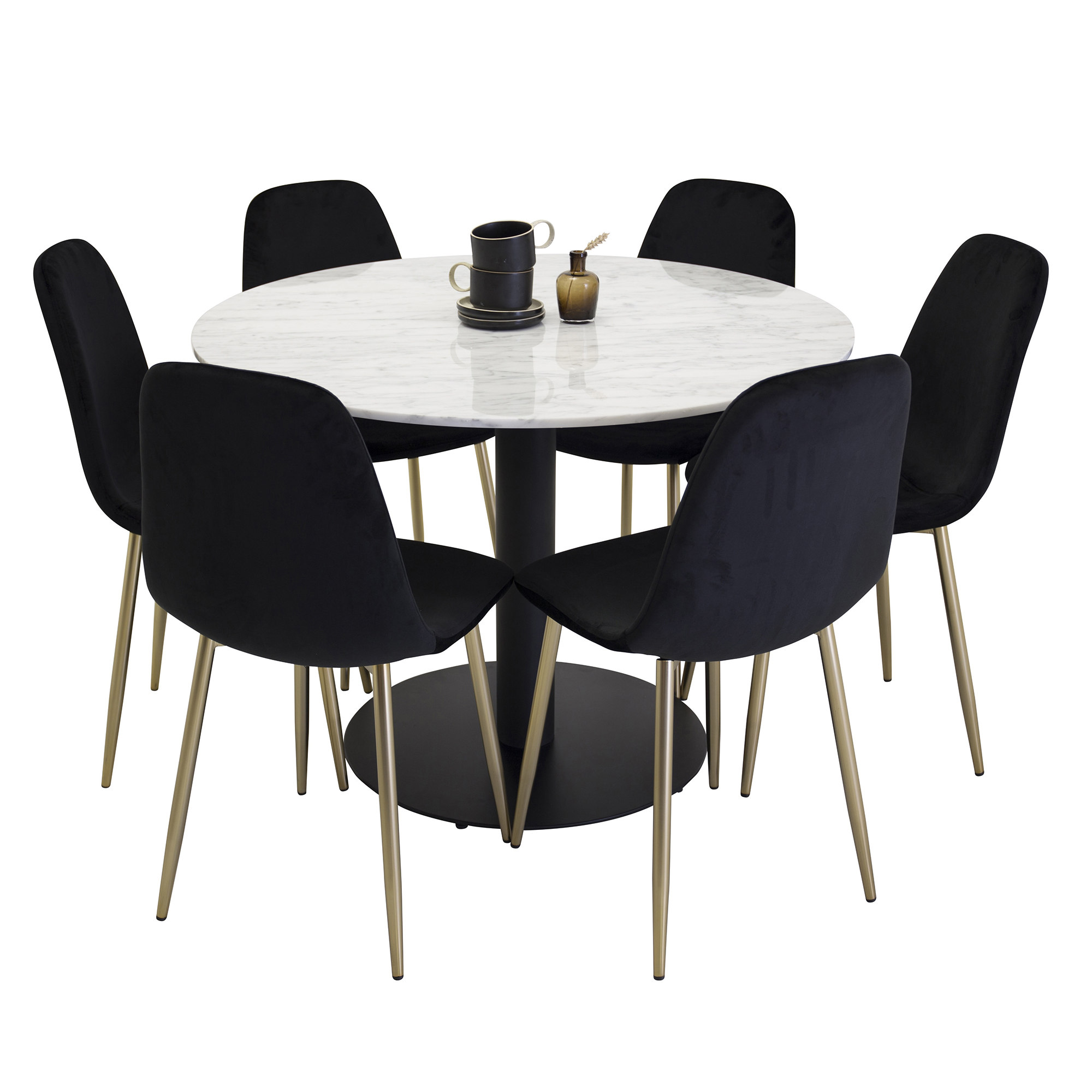 Spisegruppe Venture Home Estelle Hvit/Sort med 6 Pobbie Stoler