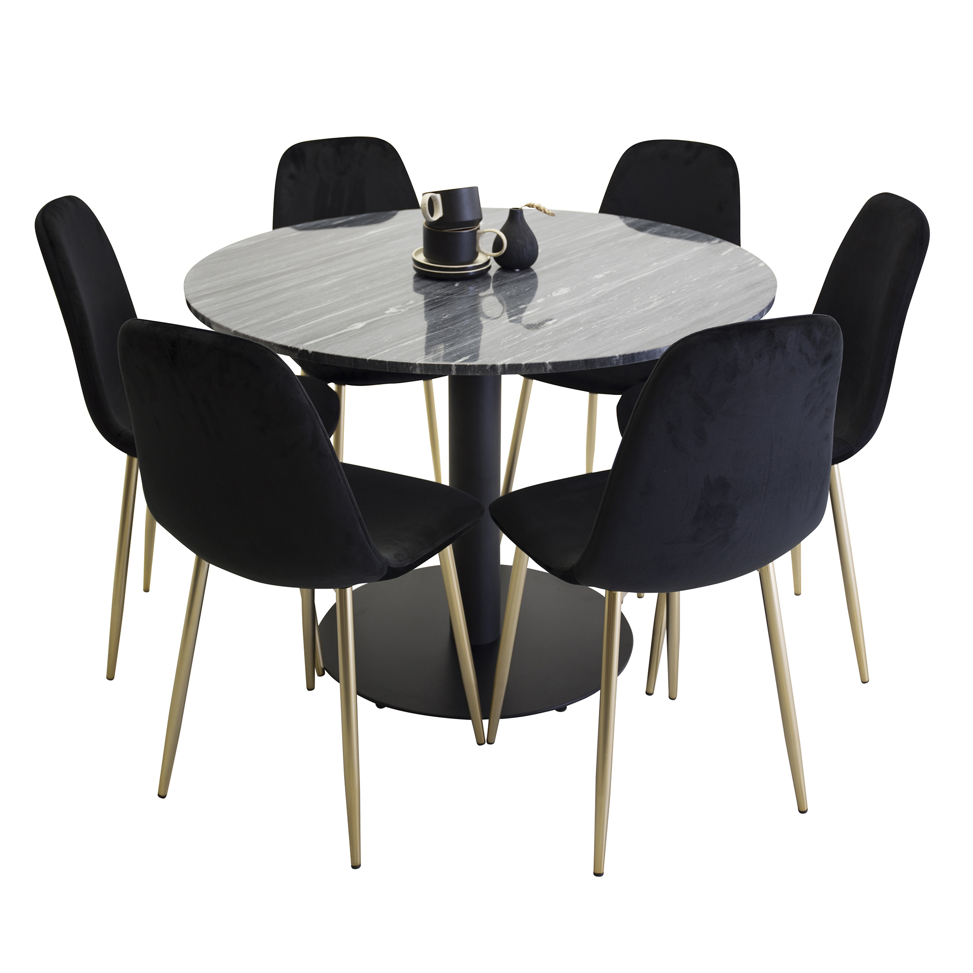 Spisegruppe Venture Home Estelle Sort med 6 Pobbie Stoler